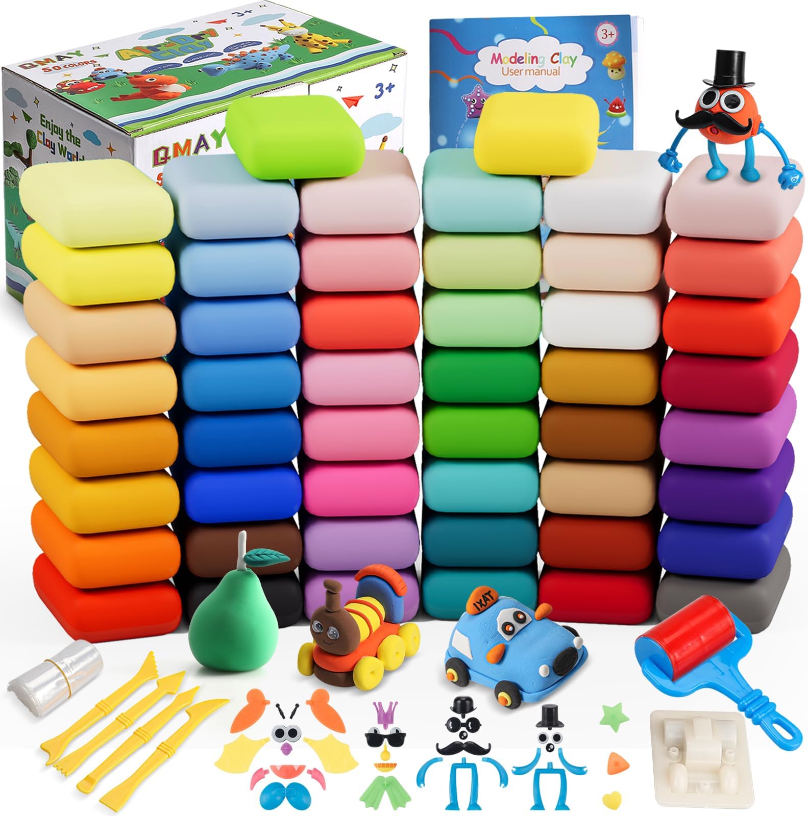 QMAY Modeling Clay Kit, 50 Colors Air Dry Ultra Light Clay, Safe & Non