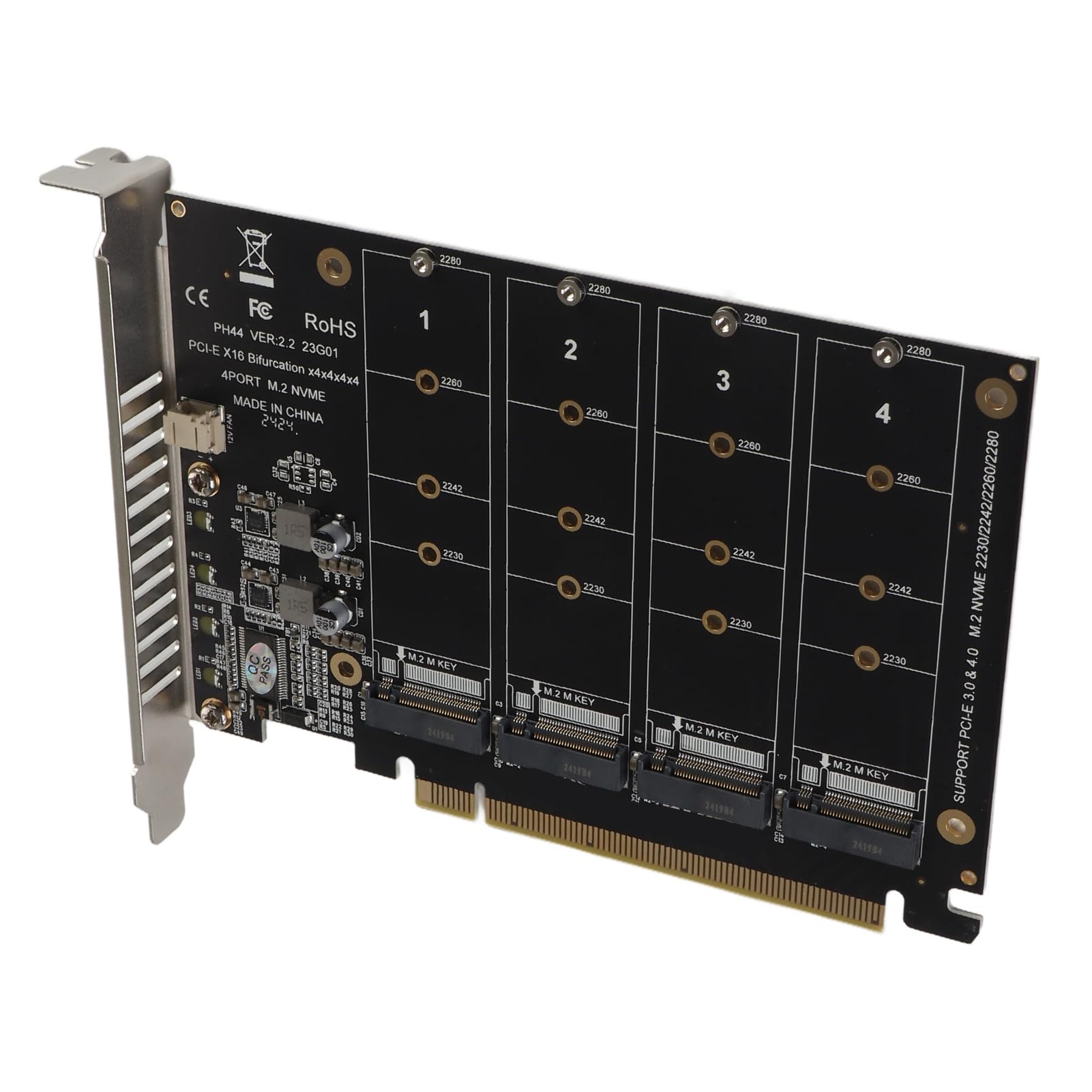 Motherboard, Adapter Card 4 Port Heatsink PCIE NVMe M.2 NVMe SSD to PCIE X16 M Key Hard Drive Converter Reader Expansion Card (ph44)