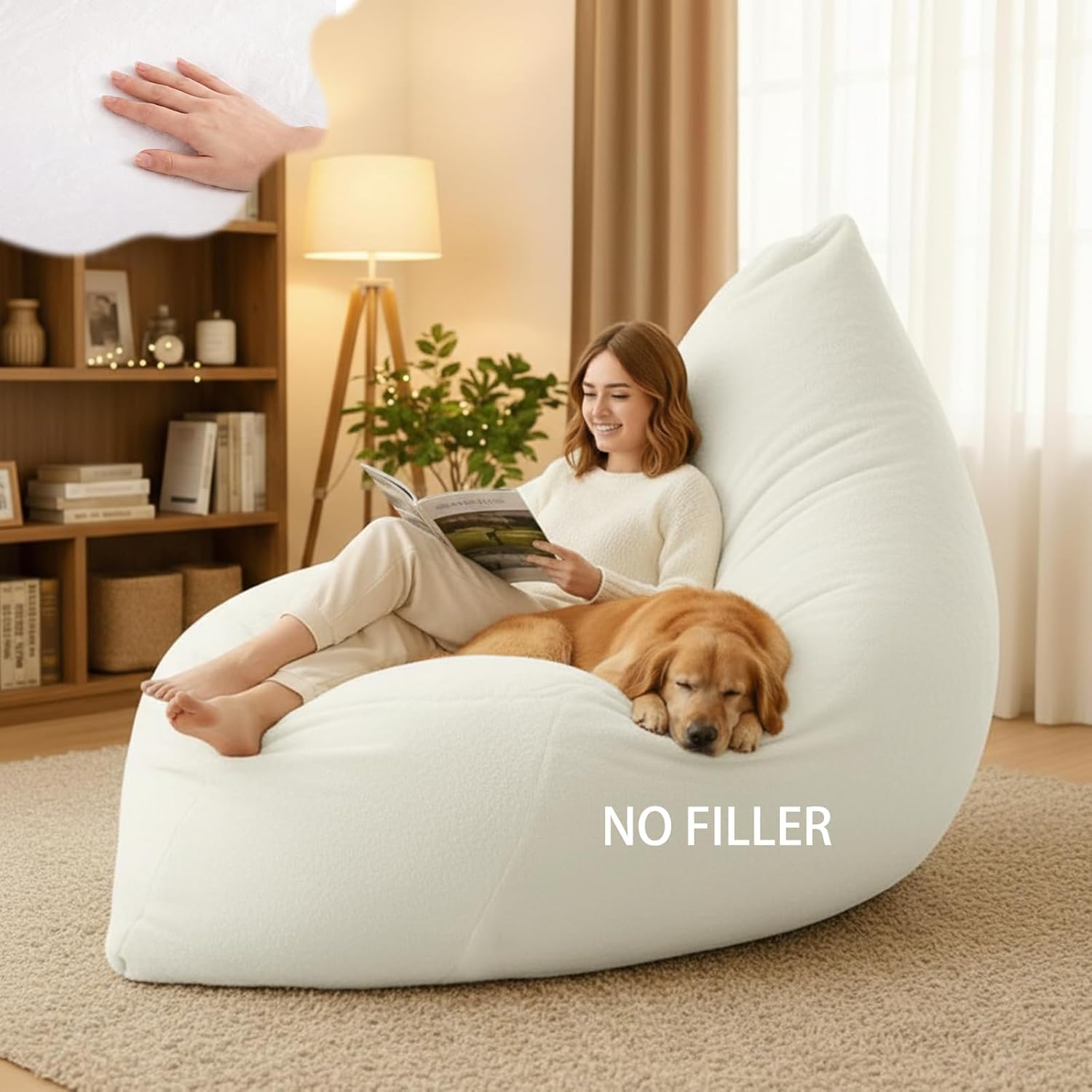 Honeydak 3 in 1 Giant Bean Bag Chair Cover Only (No Filler) Convertible Stuffed Animal Storage Bean Bag Large Lazy Floor Sofa Cover Soft Washable for Living Room Bedroom(Creamy White,Milk Velvet)