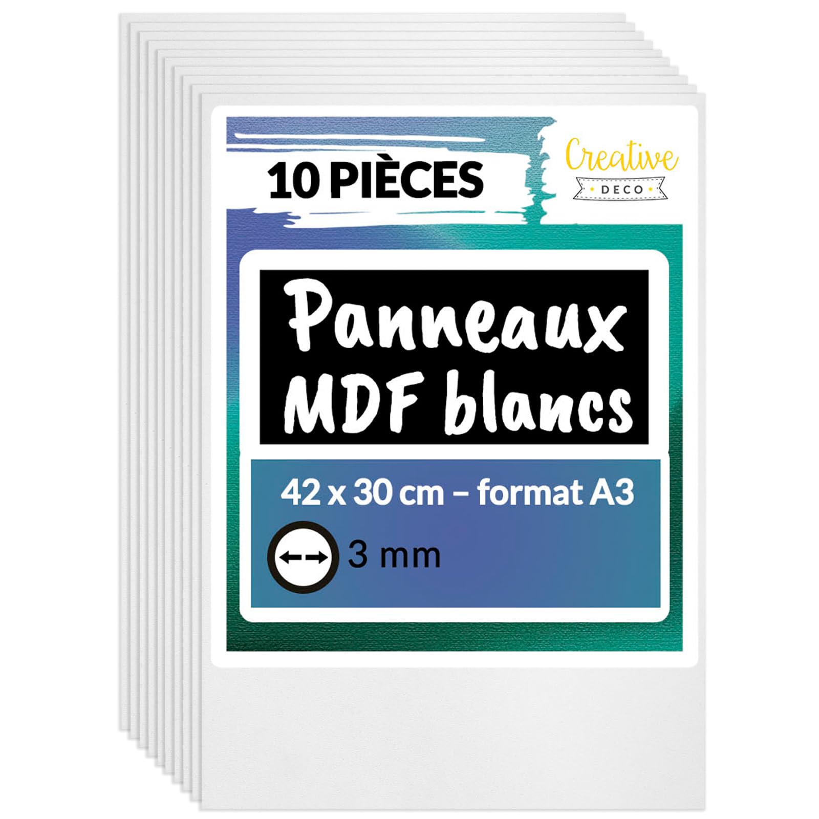 Creative Deco Lot de 10 feuilles MDF blanc A3 420 x 300 x 3 mm Bois vierge pour dessin, décoration intérieure, art et artisanat, peinture, bricolage, découpe laser