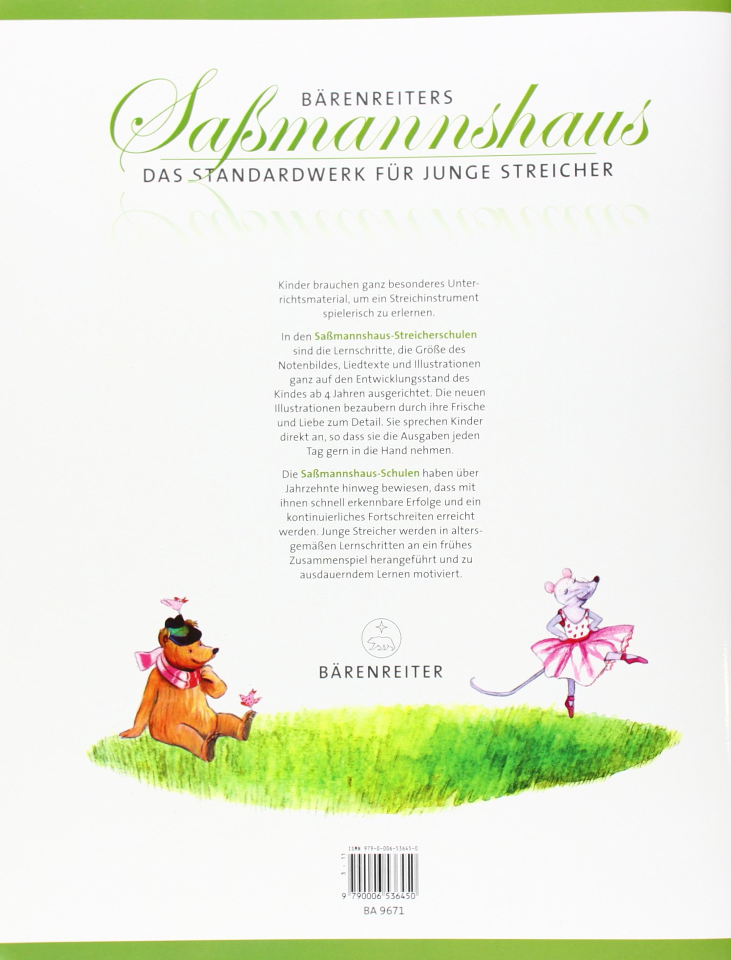 Früher Anfang auf der Geige, Band 1 -Eine Violinschule für Kinder ab 4 Jahren-. Bärenreiters Saßmannshaus. Spielpartitur