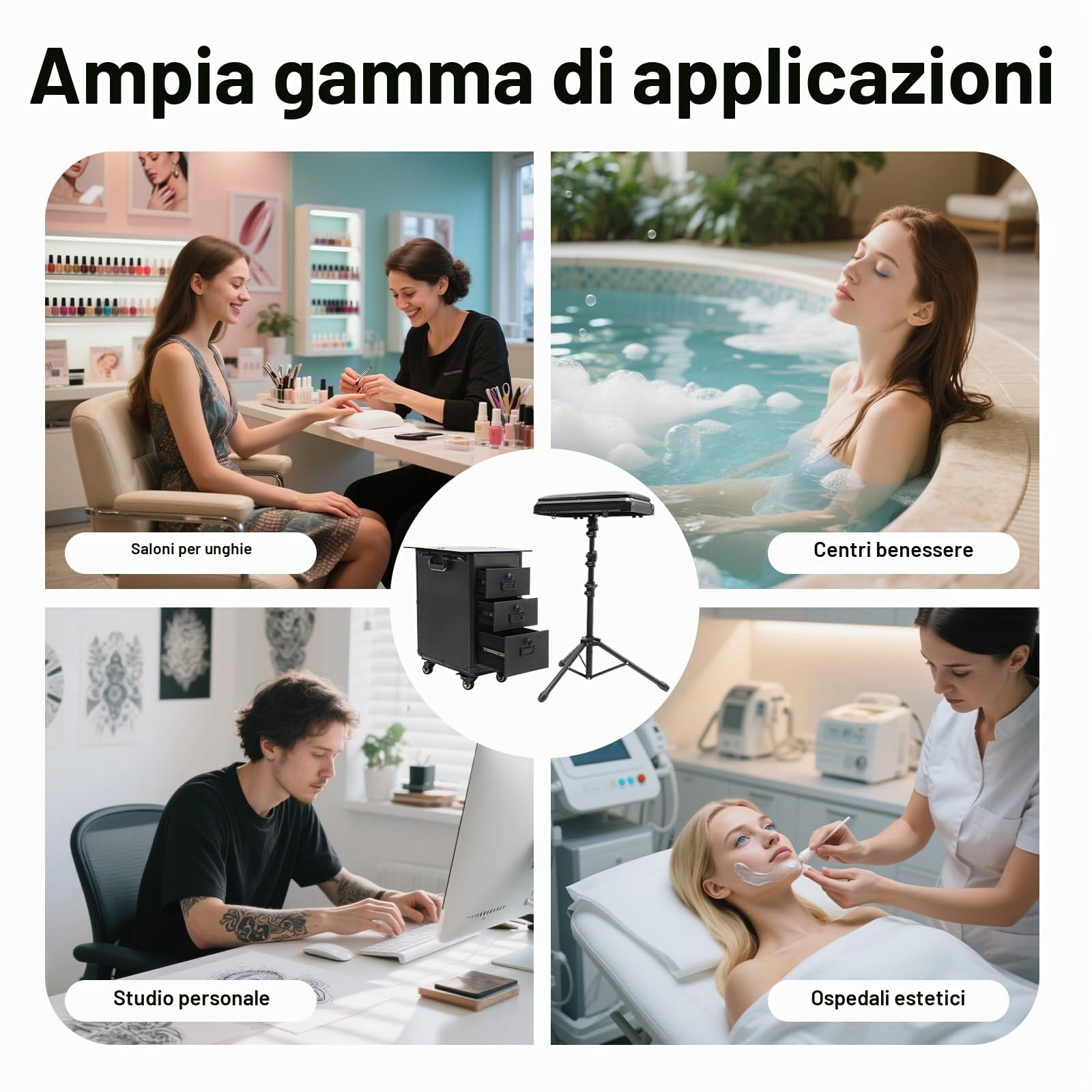 Valigetta cosmetica trolley con supporto braccioli, valigetta trucchi 3 cassetti serratura combinazione, banco lavoro, tatuaggio tavolo bellezza stand estetista