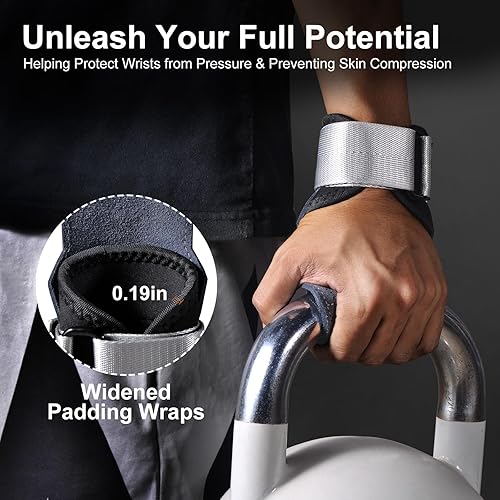 Miniatura 5 de Correa de muñeca de levantamiento de pesas, correa de muñeca de cuero de doble capa para peso muerto y levantamiento de pesas, ganchos de