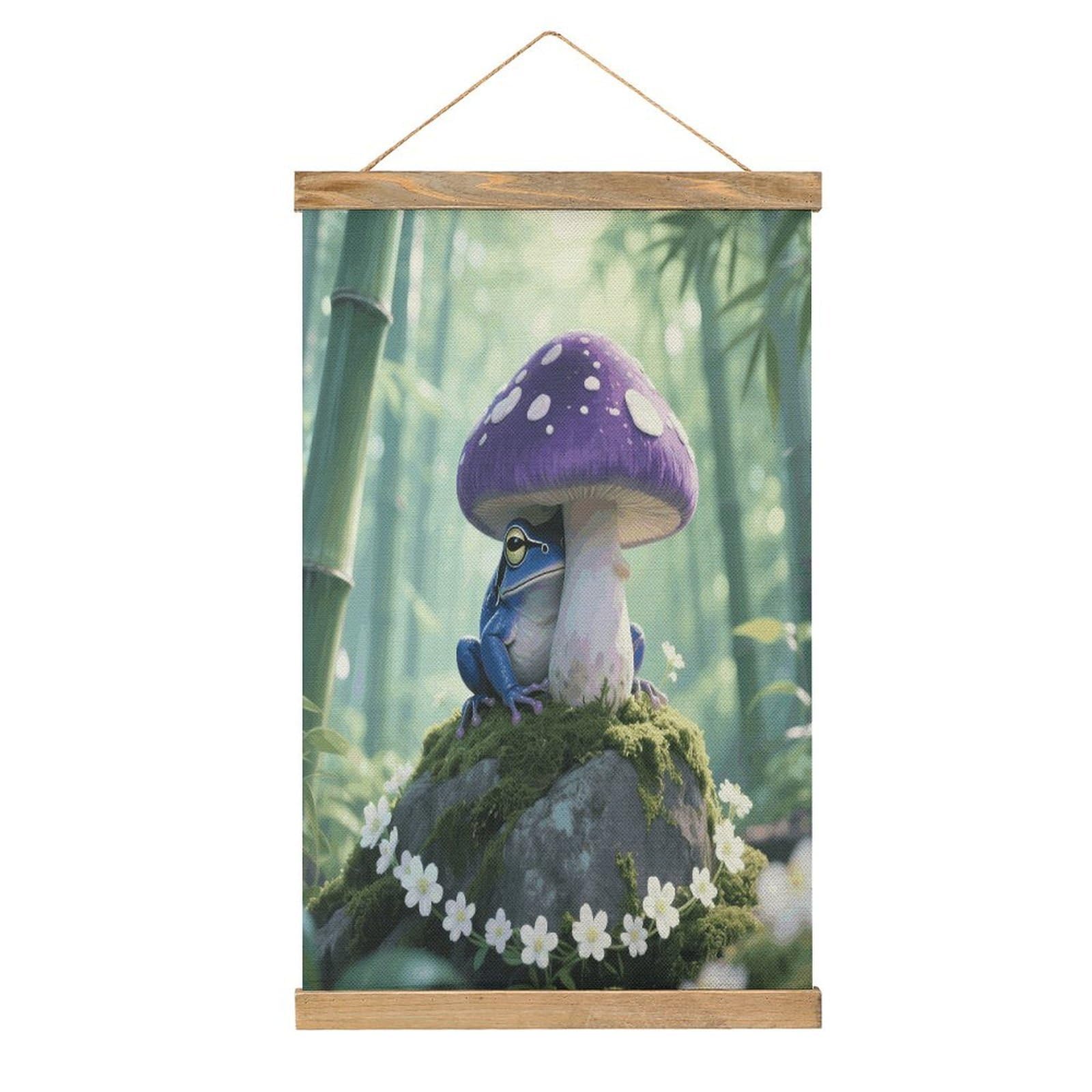 VstaDank Frog Mushroom Aesthetic Linen Hanging Painting Vintage Canvas Wall Art Poster Reading Nook Corner Decor Retro Wall Decor Prints for Library Reading Room Home 13.2 X 20.47 Inch