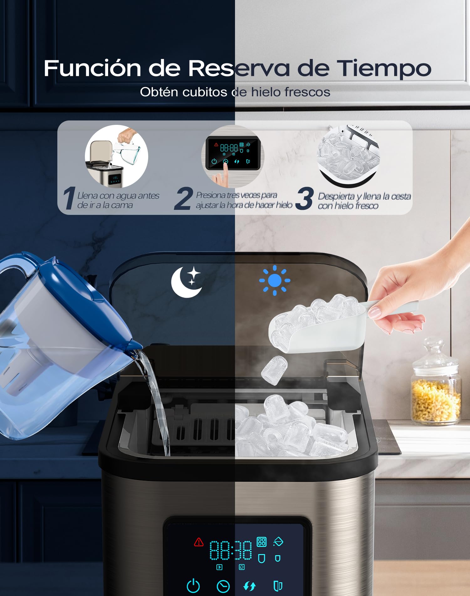 Macchina Ghiaccio macchina per il ghiaccio Autopulente Serbatoio acqua da 2 litri 15KG in 24 H 2 formati di cubetti di ghiaccio Macchina per Casa/Cucina/Ufficio/Bar