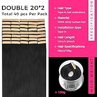 Vista 111 de Lashey Extensiones de Cabello Humano con Cinta Adhesiva Negro Natural 100% Remy Cabello Humano Liso Extensiones de Cabello con Cinta Largas de 24