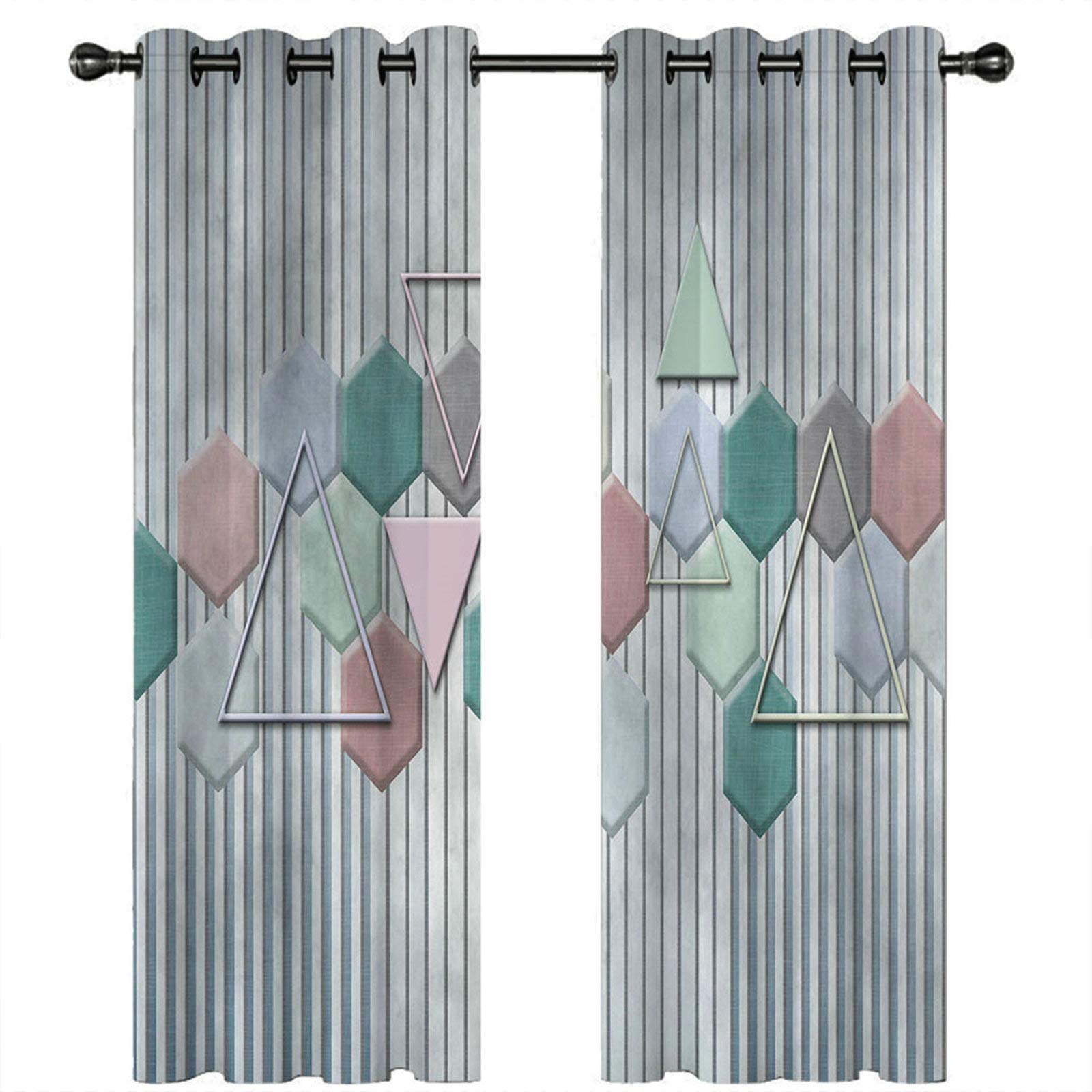 Daesar Zasłona poliestrowa 130 x 213 cm zasłony okienne pionowe paski sześciokąt trójkątny wzór zasłony termiczne i zaciemniające szare 2 panele zasłony zaciemniające do sypialni
