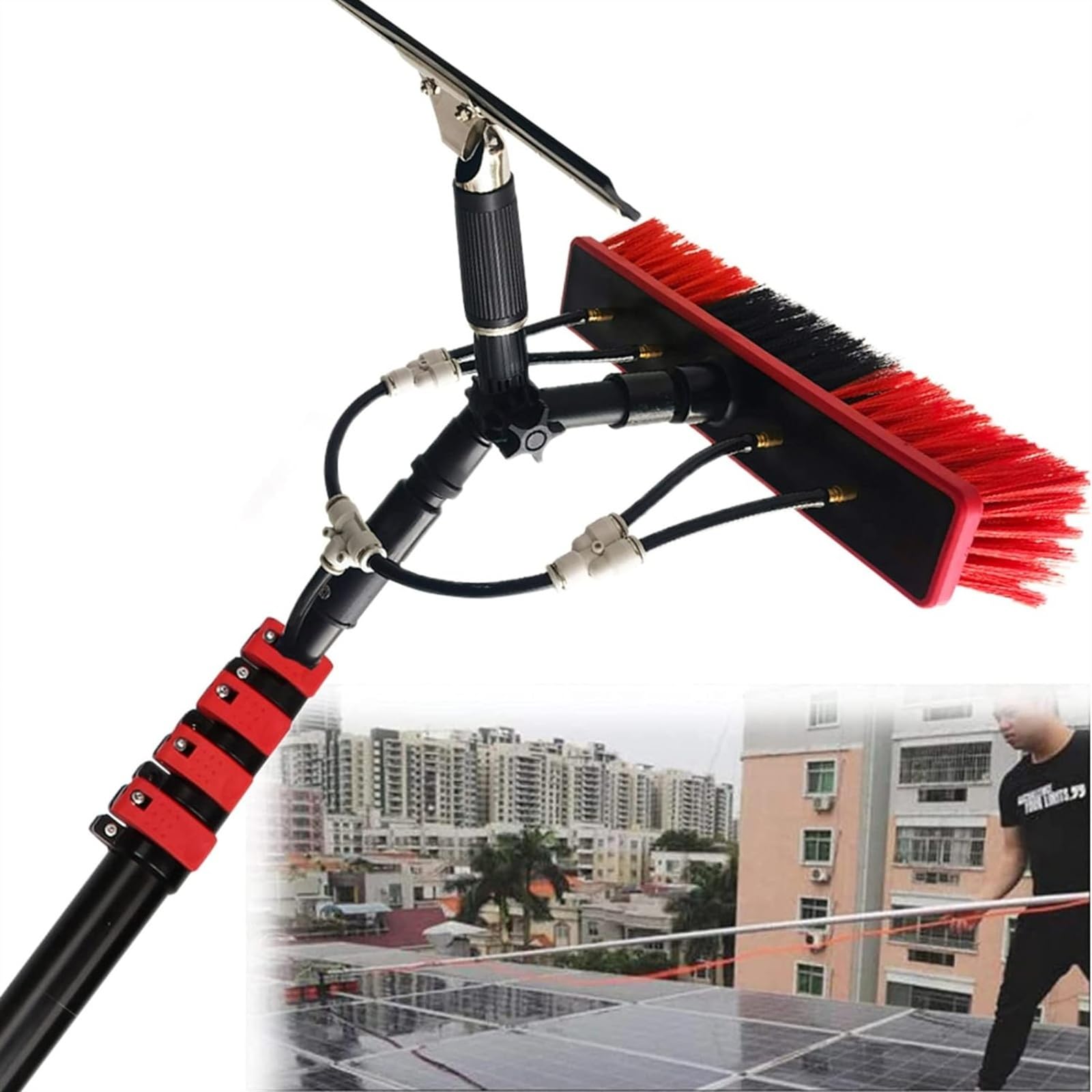 Brosse de nettoyage de panneaux solaires et vitres hautes pour optimiser le rendement énergétique
