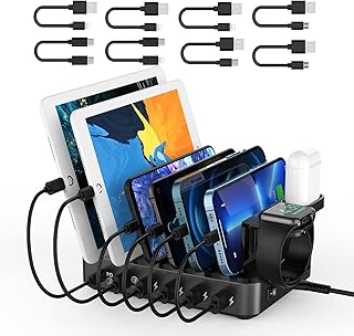 Charging Station for Multiple Devices with 6 USB Fast Ports and 8 Short Mixed Cables