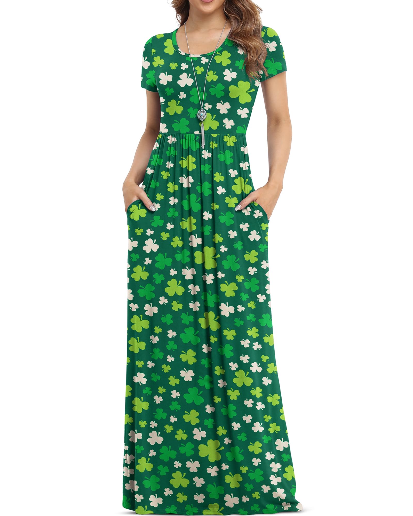VIISHOW Women's Short Sleeve Loose Plain Maxi Dresses Casual Long Dresses with Pockets
