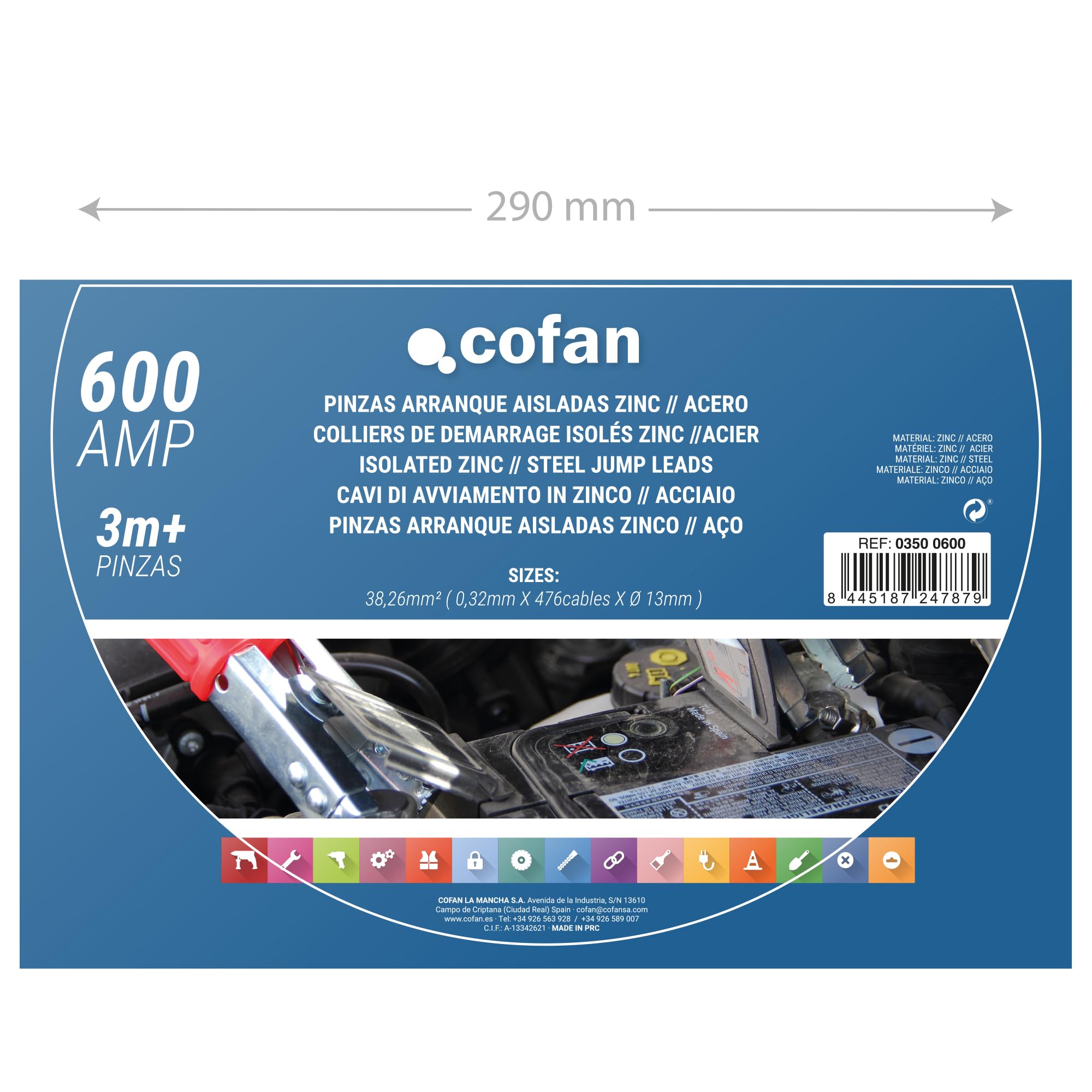 Pinze di avviamento isolate da 600 AMP | Cavo 3 m+ pinzette | Adatto a tutti i tipi di batterie per auto