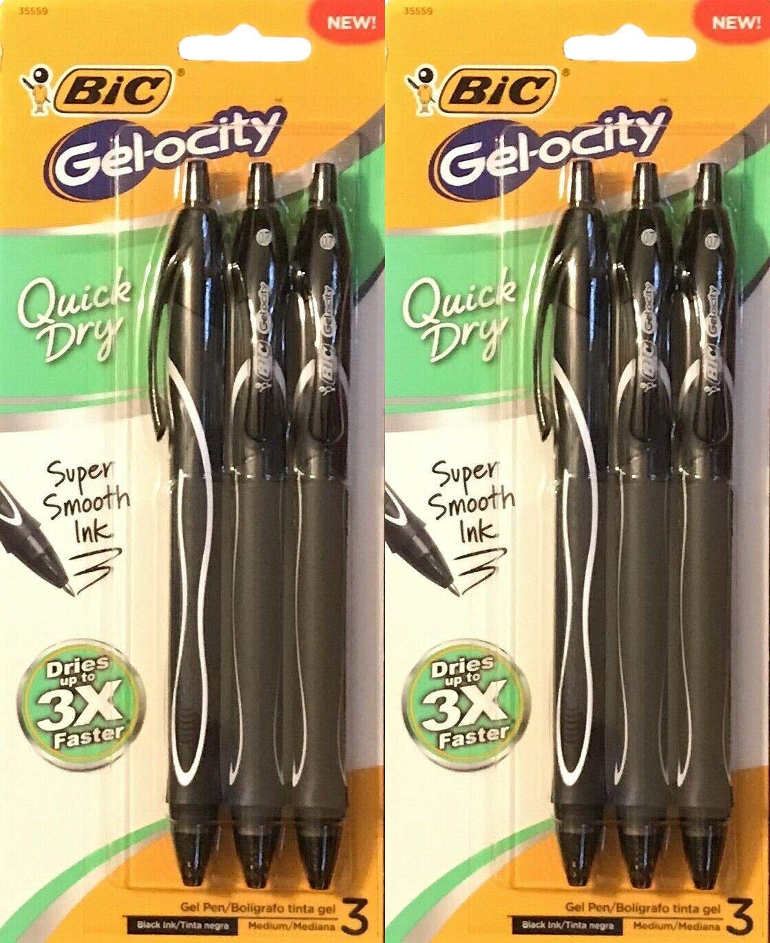 BIC (TM) Gel-ocity Gel Pens, Medium Point, Pack of 6 Pens, Black Ink (35559)