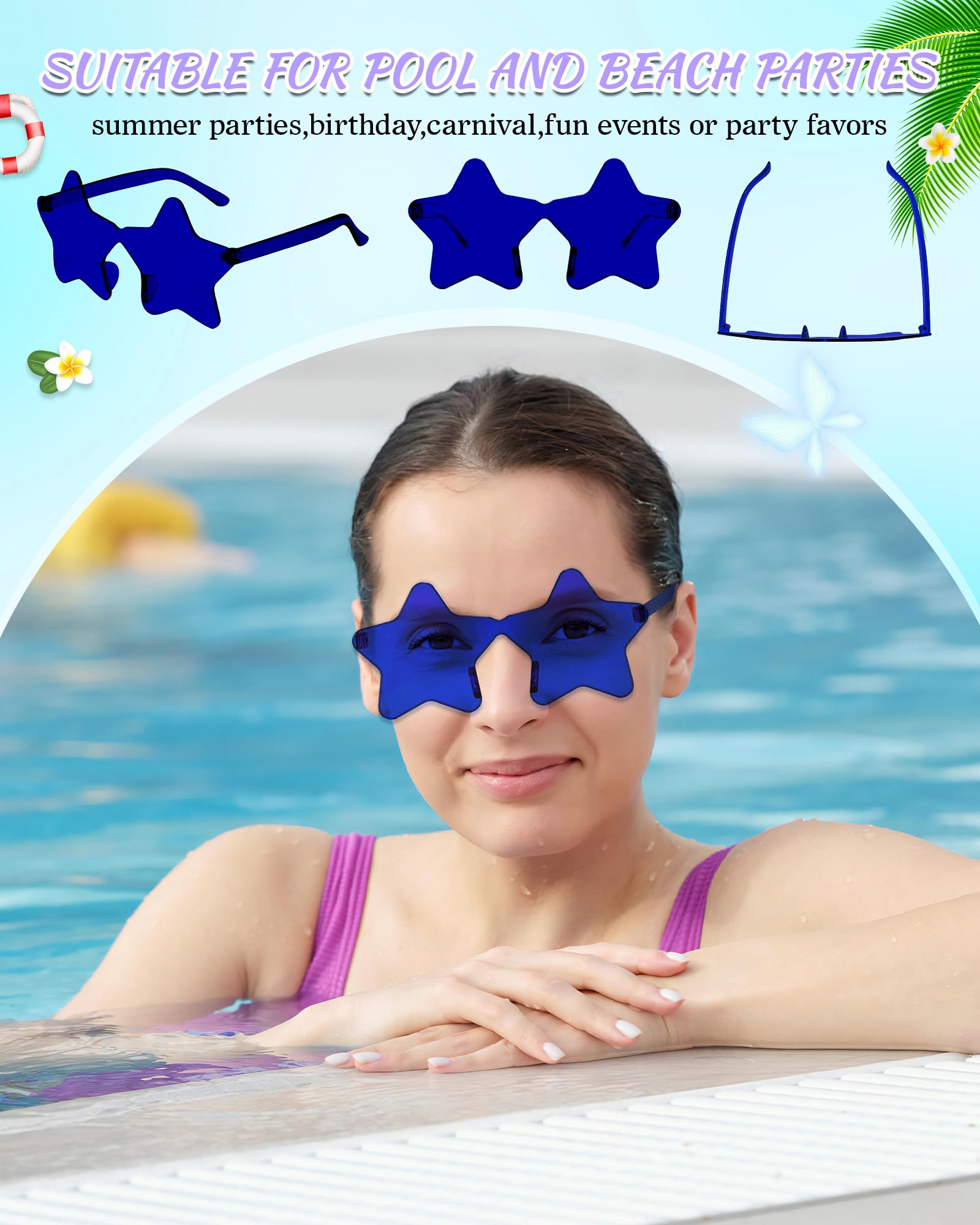 Großhandel 48 Stück randlose Stern-/Herz-Sonnenbrillen, Großpackung für Erwachsene, Unisex, lustige, bunte Stern-Herz-Brillen, Partygeschenke