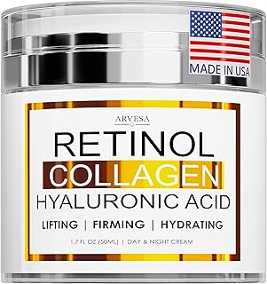 Retinol Cream for Face - Facial Moisturizer with Collagen Cream and Hyaluronic Acid - Anti Aging Face Cream - Day and Night Face Lotion for Women and Men - Hydrating Wrinkle Cream for Face - All Skin Types