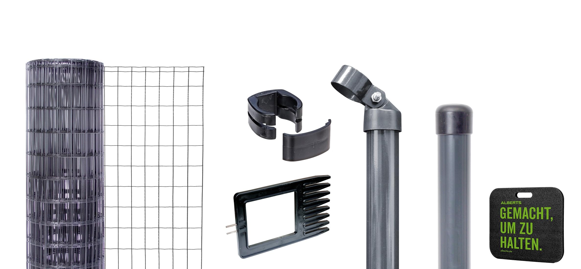 Alberts 693572 Fix-Clip Pro als Zaun-Komplettset, zum Einbetonieren mit Kniekissen | verschiedene Längen und Höhen - wahlweise in verschiedenen Farben | anthrazit | Höhe 102 cm | Länge 10 m