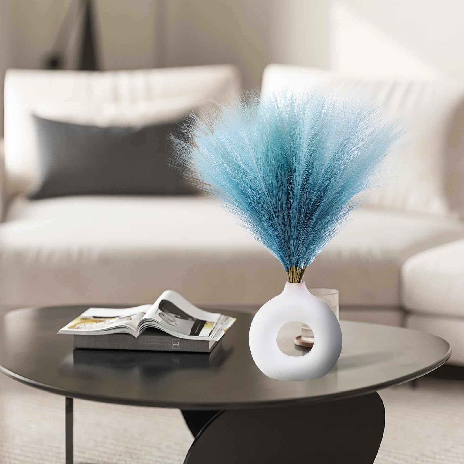 Ureymx Faux Pampasgras Dekor 17,7 Zoll 30 Stück, Pompas Gras Blumenarrangement und Vasenfüller Künstliches Pampasgras Kurz Dekor für Boho Home Hochzeit Dekoration (Farbverlauf Blau)