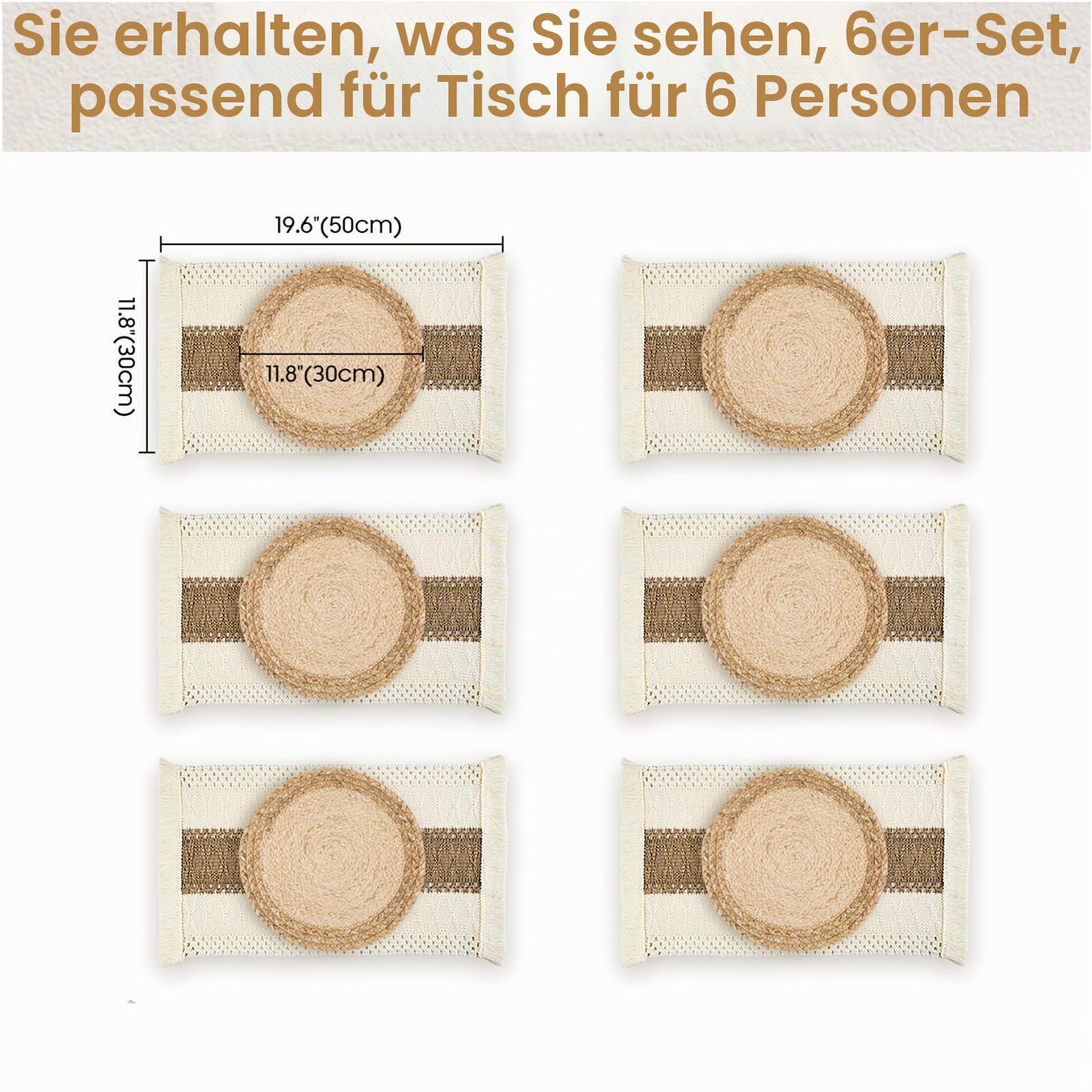 Boho-Tischsets, gewebt, für Familienessen, Urlaub, Küche, Tischdekoration, natürliche, runde Tischsets aus Klettengras und Maisschale, umweltfreundlich, 6 Stück