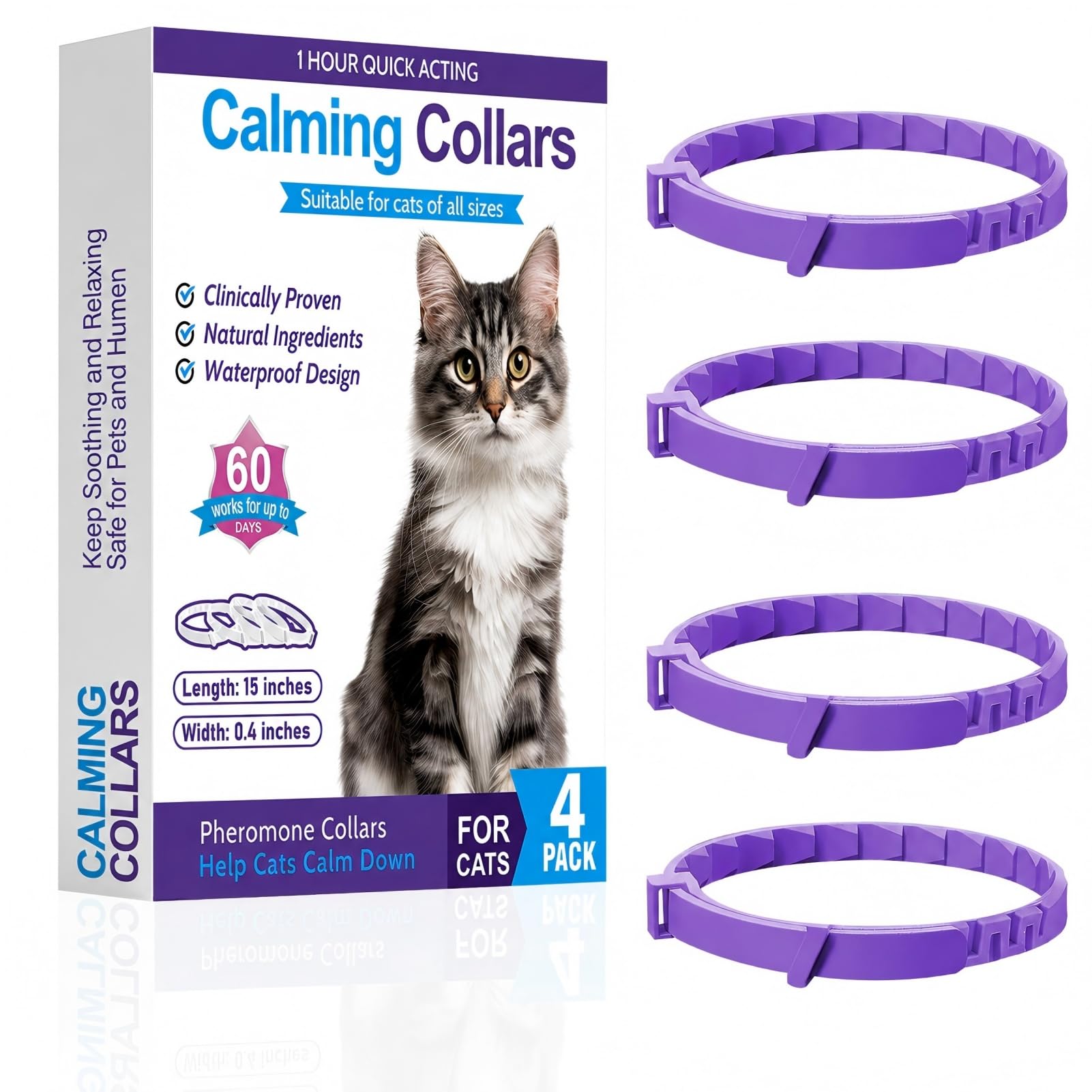 4 Pcs Cat Calming Collar, Fast-Acting Calming Collar for Cats with Long-Lasting Cat Anxiety Relief Washable & Adjustable Calming Cat Collars, Safe Comfortable, deal for Various Stressful Situations