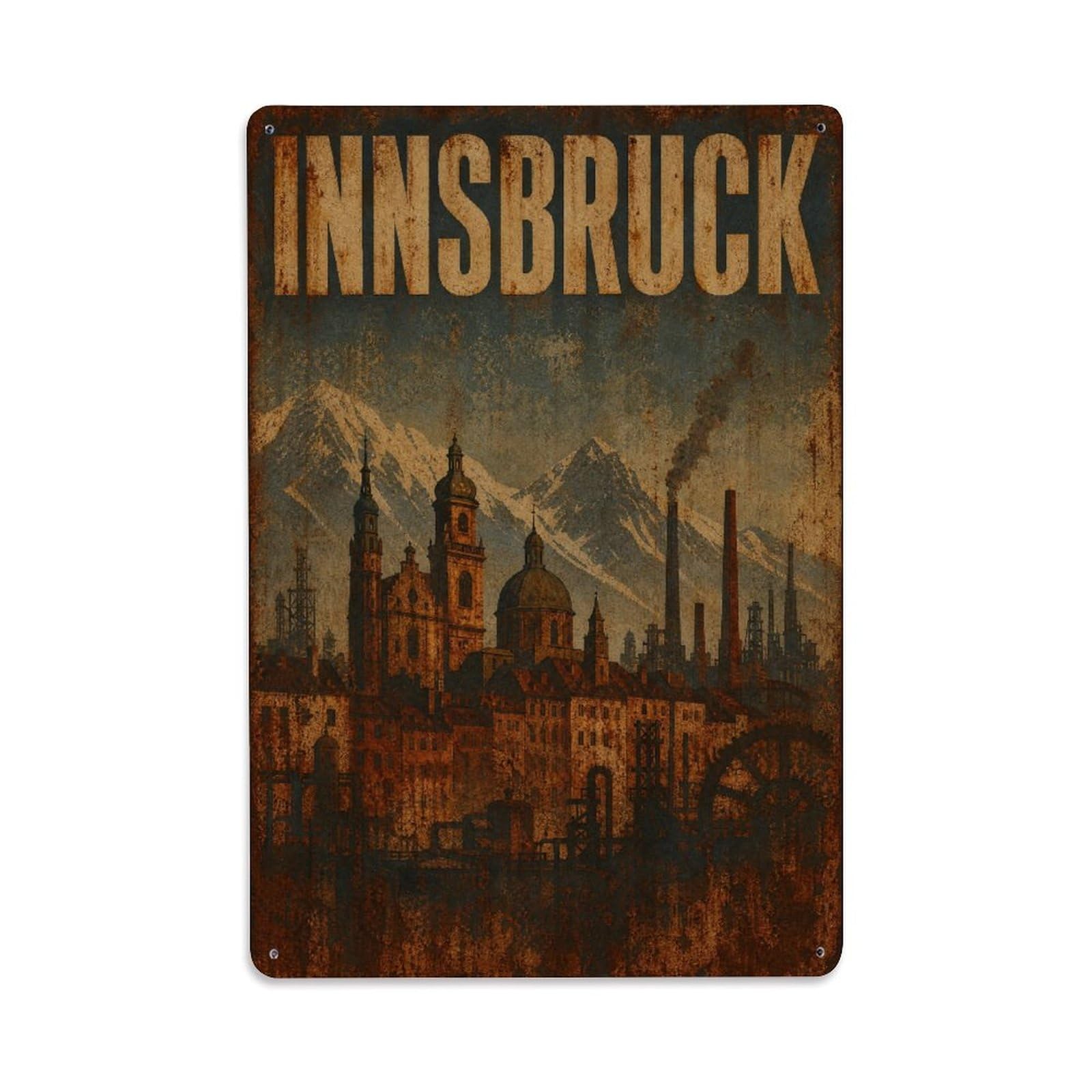 Huiyhb 8X12inch(20X30cm) Vintage Travel Innsbruck City Skyline Austria Metal Tin Sign