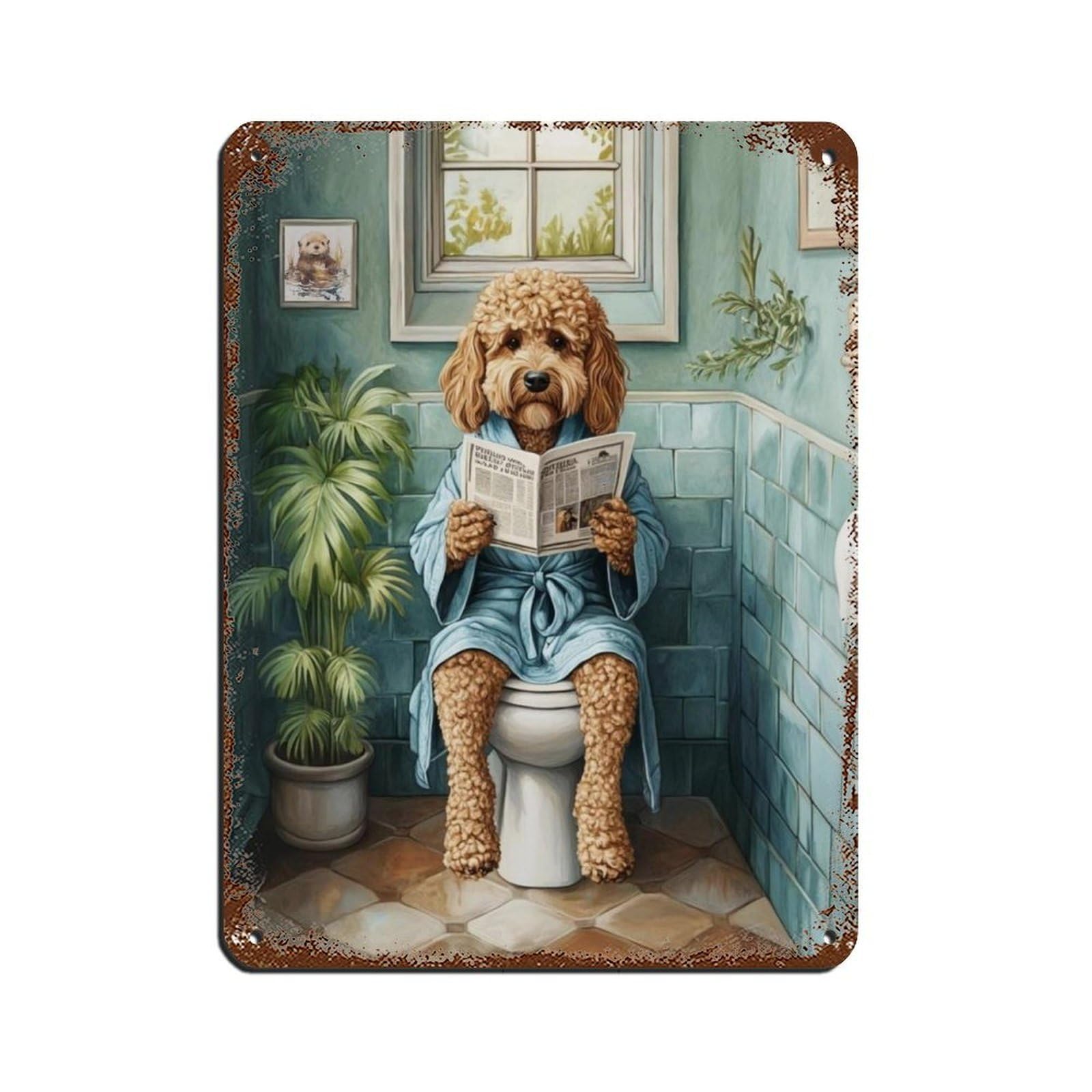 Bernedoodle Dog in Bathroom Art Tin Sign Vintage Metal Pub Club Cafe Bar Home Wall Art Decoration Poster Retro 12x16inch(30x40cm)