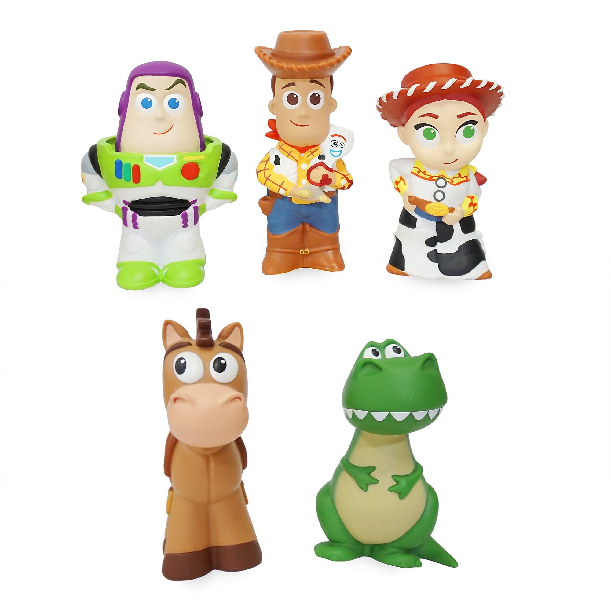 Disney Store Official Ensemble de Jouets pour Le Bain Toy Story, 5 pièces Comprenant Buzz l'éclair, Woody, Jessie, Pile-Poil et Rex, Seau à Couvercle tamisé, Bain ou Piscine, à partir de 6 Mois