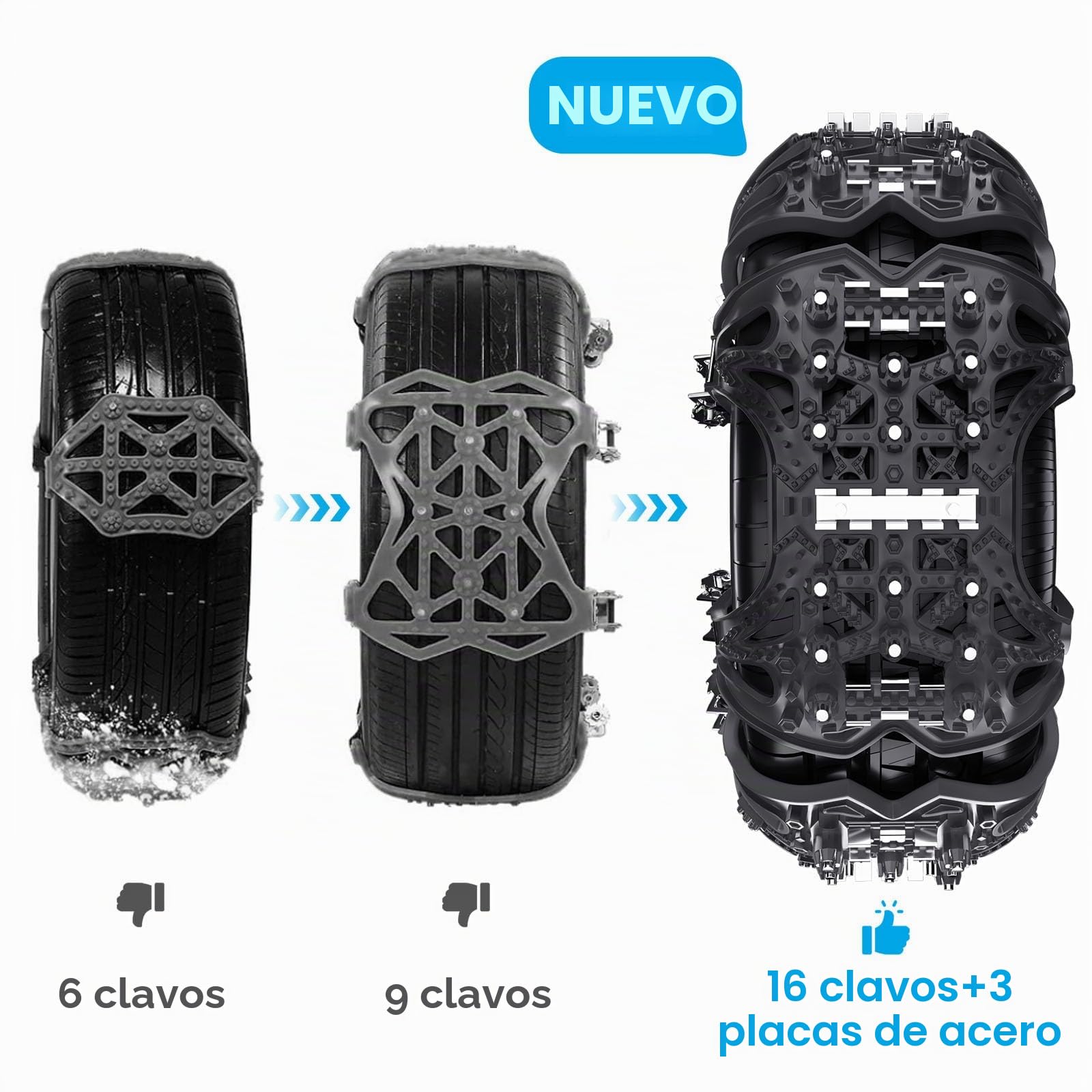 FethFire Cadenas Nieve Universales, 6 Piezas Cadenas Coche Nieve para Coches SUV con Ancho de Neumático 165-285 mm