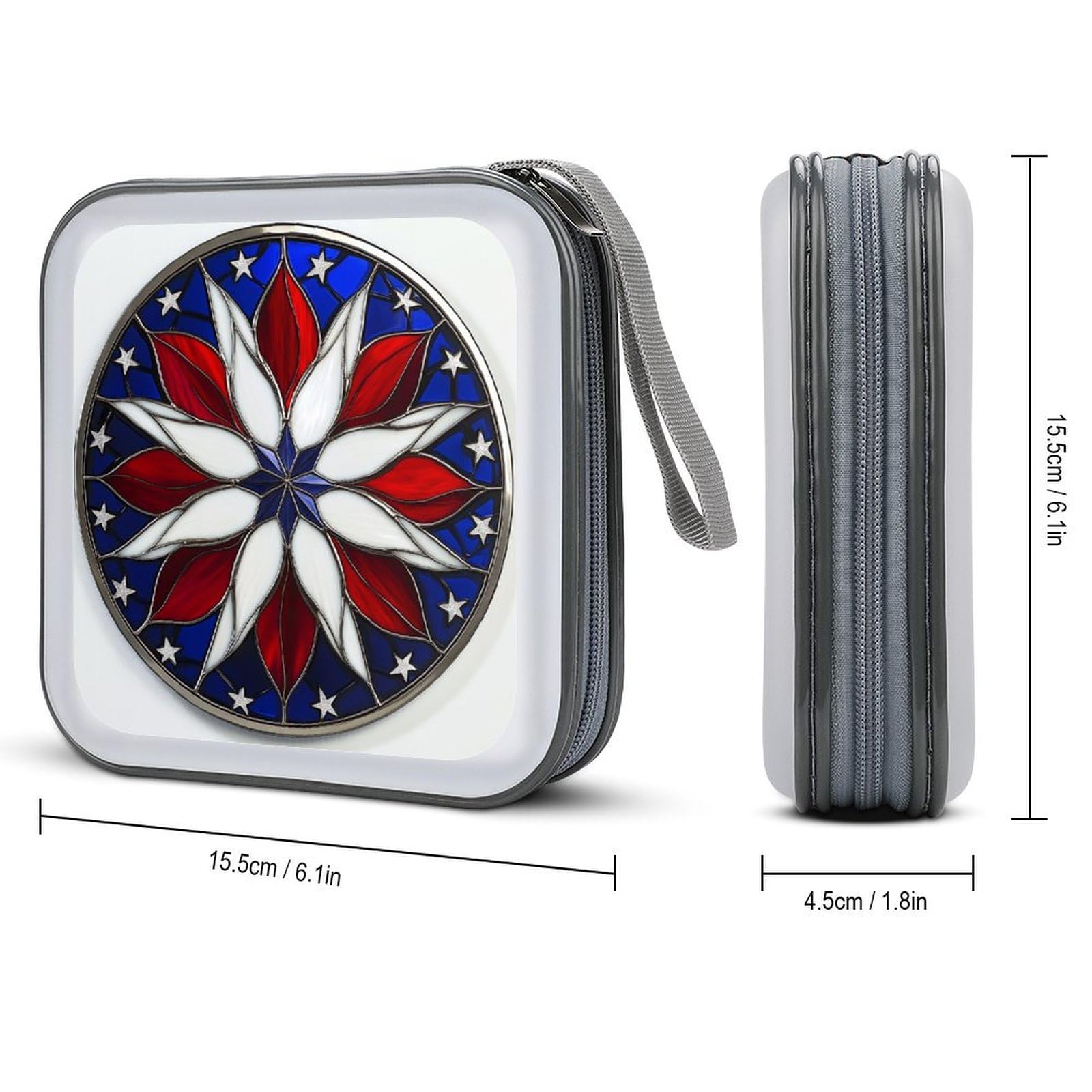 DuduYH Stained Glass Patriotic Abstract Flower CD Case DVD Storage Case Portable