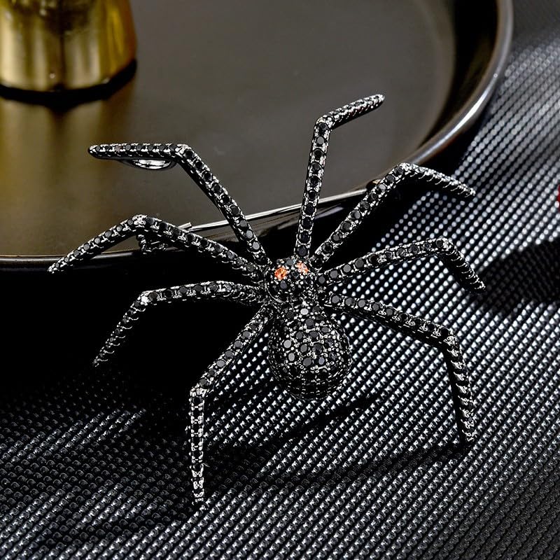 Image of Halloween Spider Brooch Black Rhinestone Spider Brooch Pin Halloween Accessories Jewelry for Women Men
