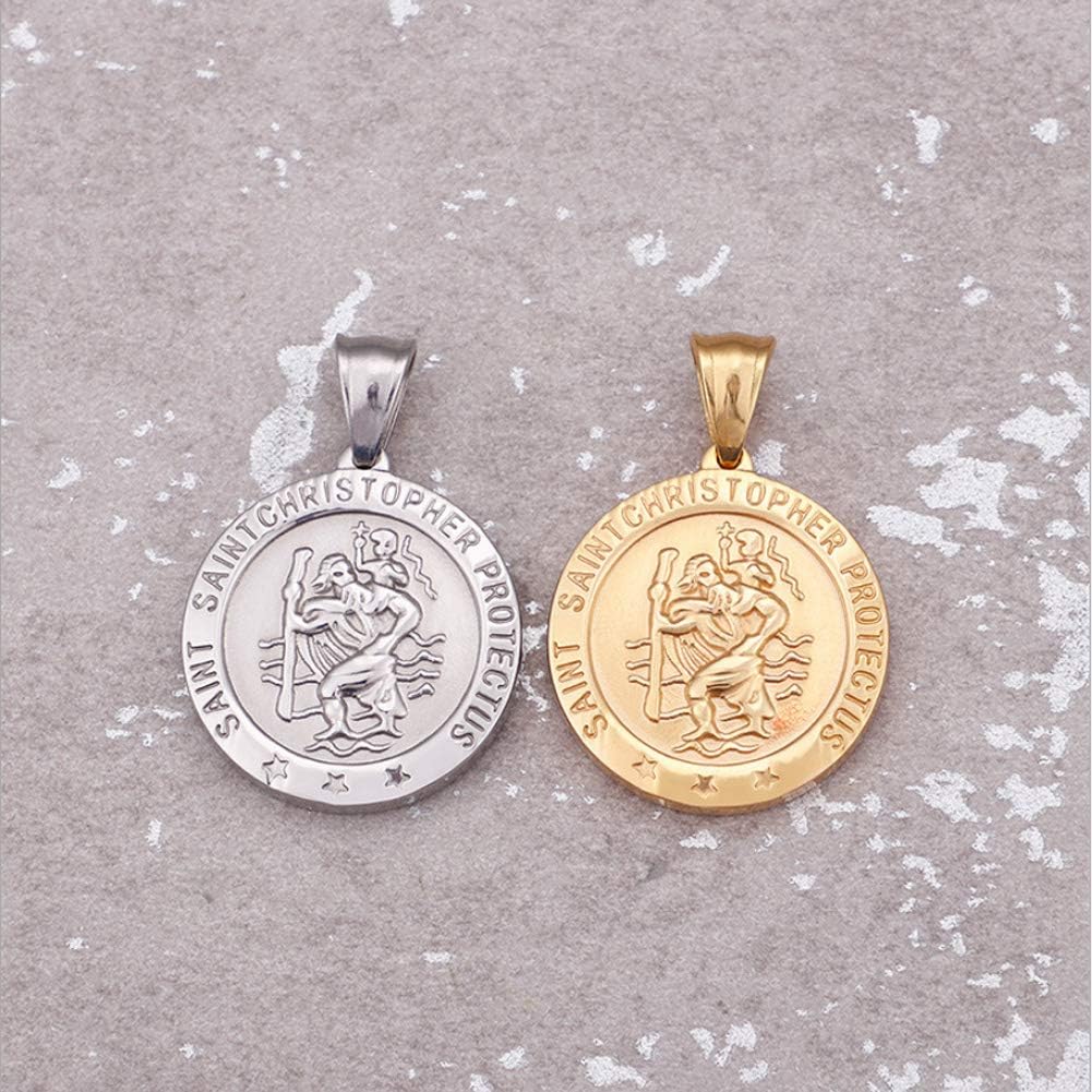 Mystart 2 Pieces Stainless Steel 25mm Saint Christopher Religious Medal Round Tag Necklace Pendants Charms - Image 7
