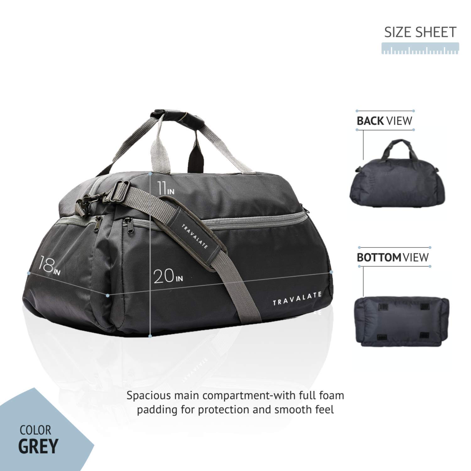 Buy Travalate® Polyester 20 Inch Grey Travel Duffle, Ultra Light