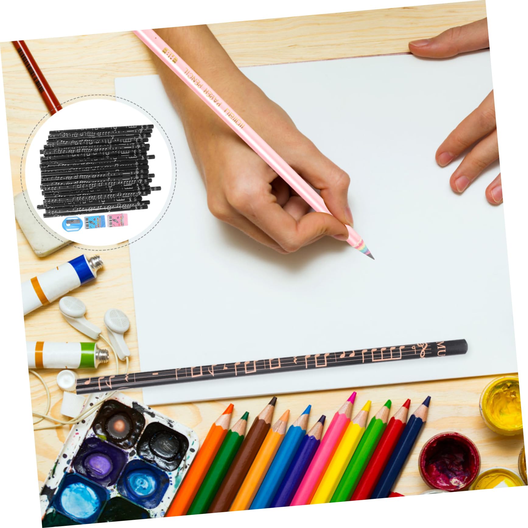 Homoyoyo 36 Pièces Lot de Crayons Bois pour Garçon Fille Motif Notes de Musique Crayons Scolaires Créatifs pour Danniversaire et Fournitures de Classe