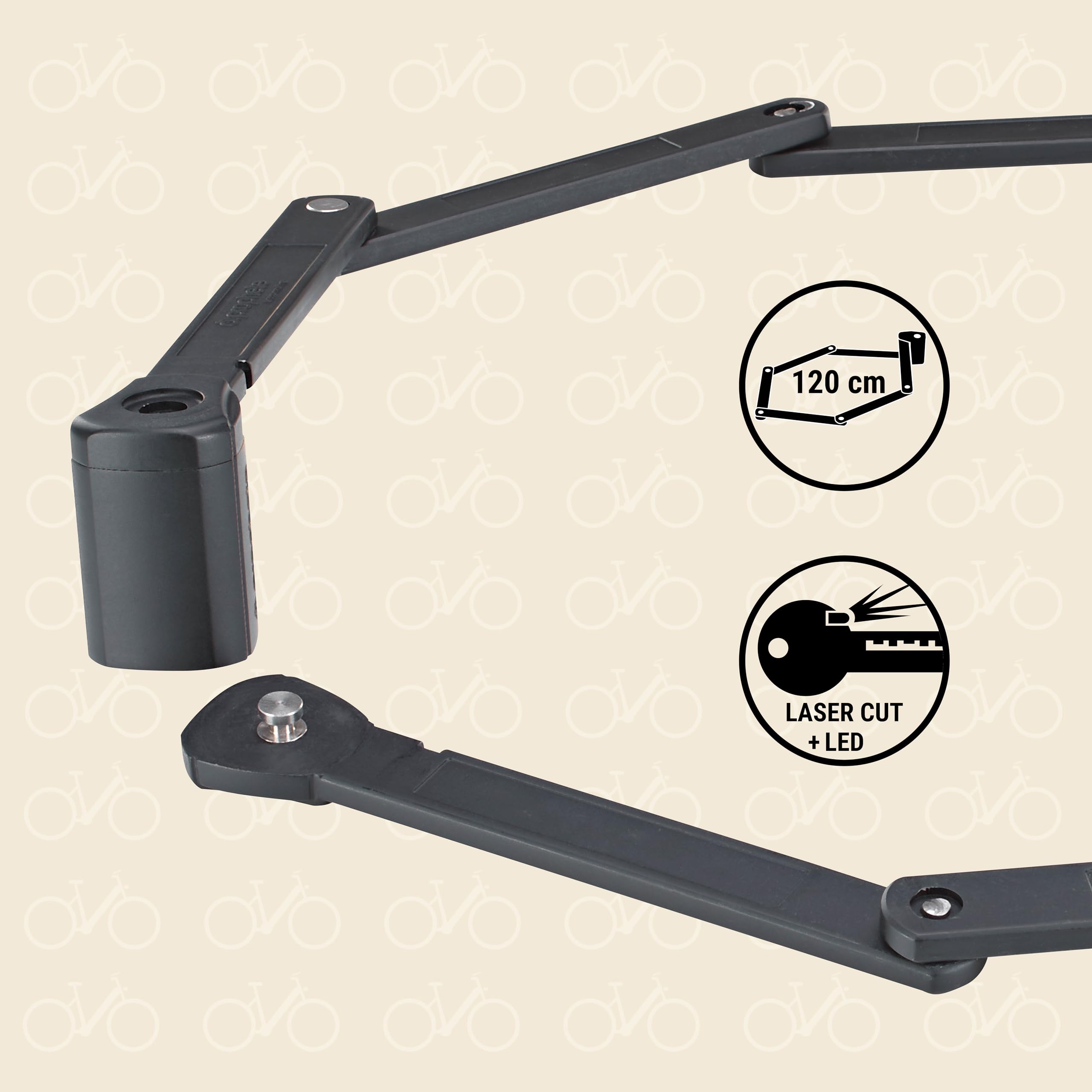 Prophete Lucchetto pieghevole XXL 120 cm – Acciaio temprato con tecnologia Laser Cut – Include supporto per bicicletta, e-bike ed e-scooter – Antifurto sicuro