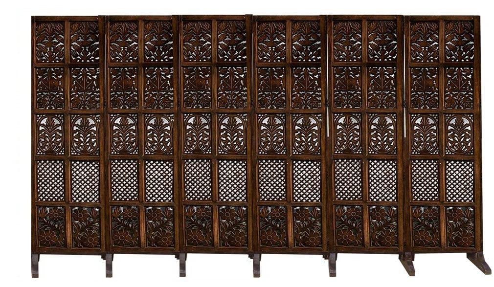 Wooden Room Partition with Stand for Living Rooms/Wood Screens Separator & Room Divider 6 Panels for Living Room/Bedroom/Office/Restaurants(Brown) (6 Panel - 120 X 72 in)