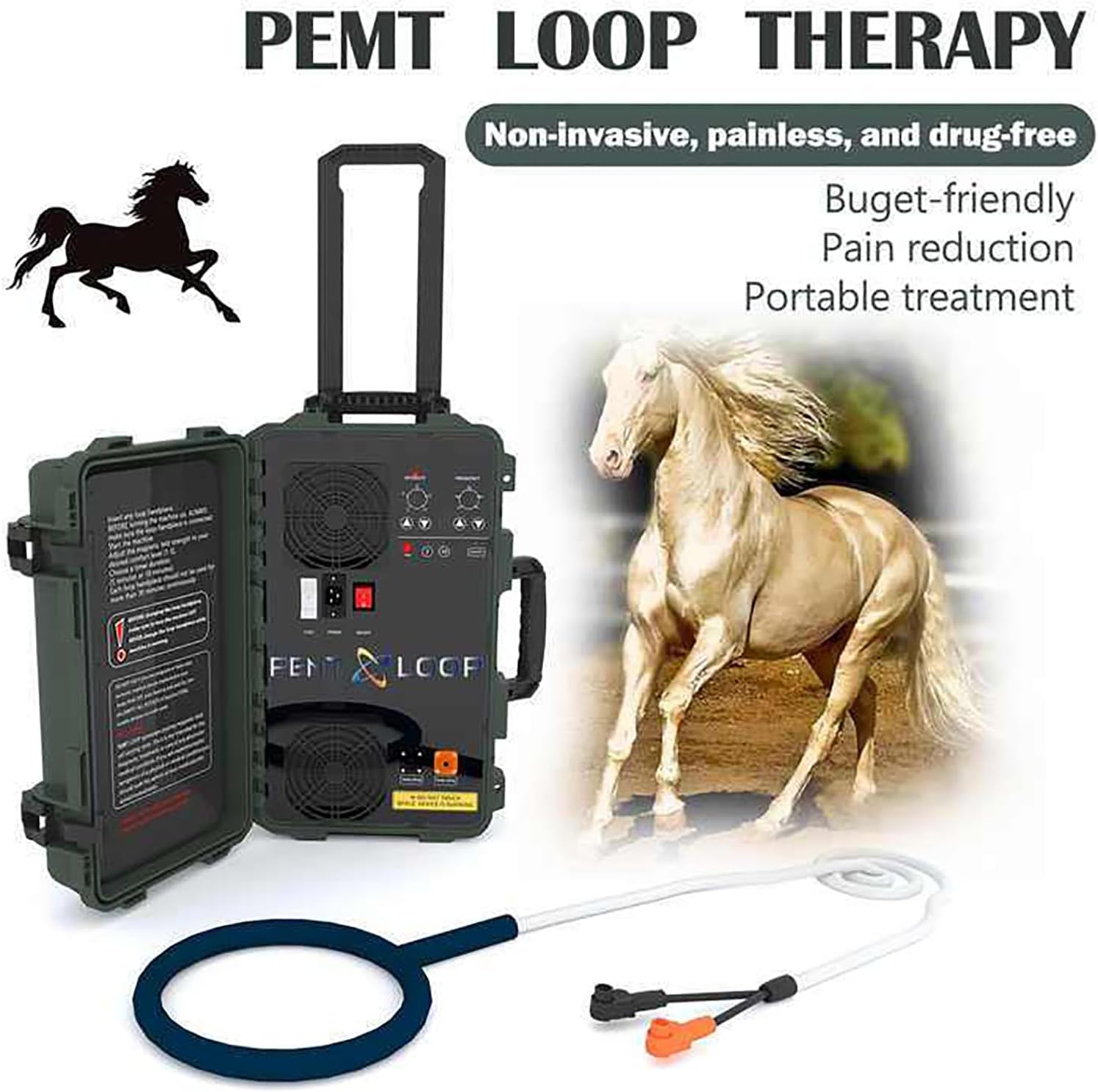 6000GS PEMF Therapy Devices for Horses, with Single Loop/Small Double PEMF Dual Frequency Magnetic Therapy Device, Used for Massage Pain Relief