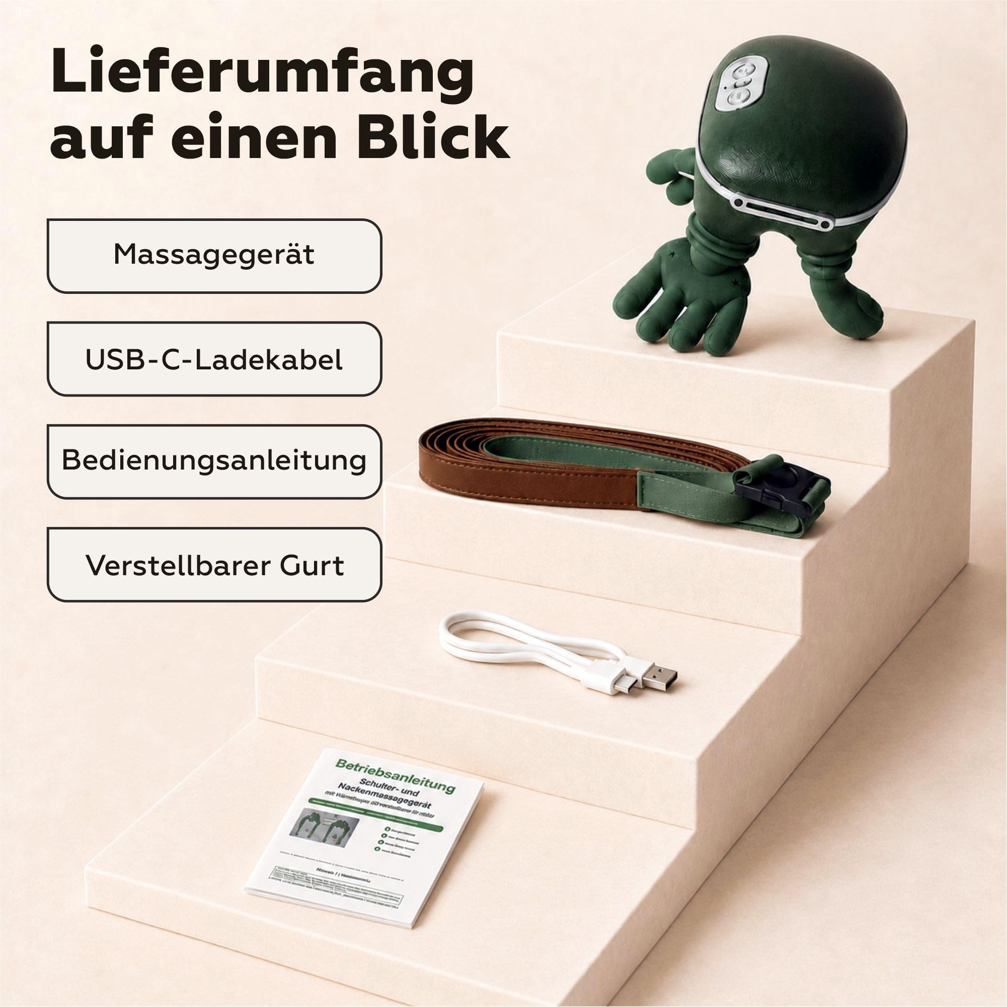 Nackenmassagegerät mit Wärme, 4D-Knetmassage, 3 Intensitäten, 2 Heizstufen, kabelloses Massagegerät für Nacken und Schultern