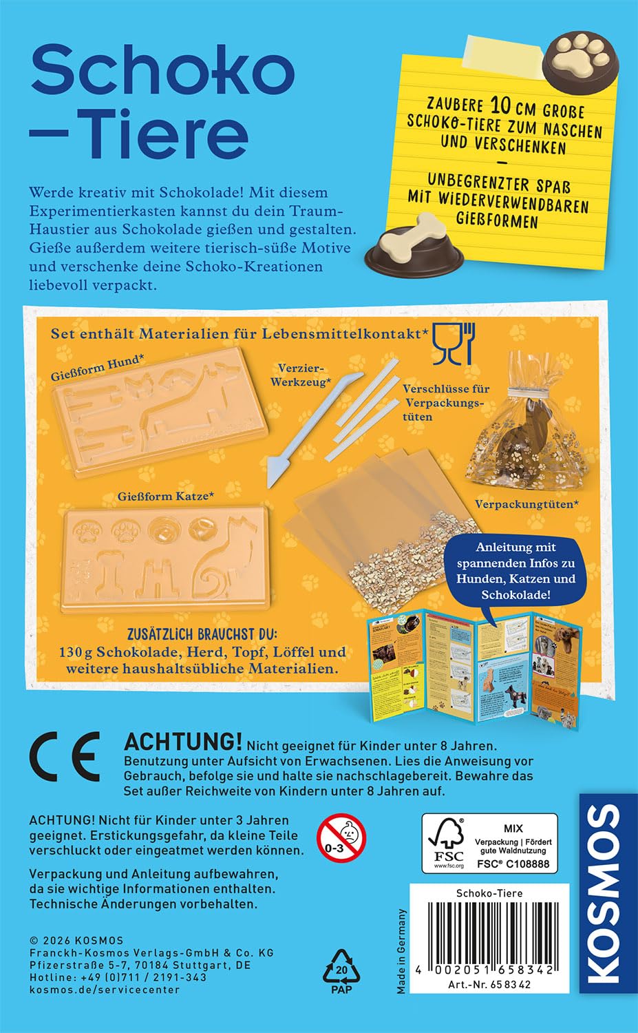 Kosmos 658342 Schoko-Tiere zum Selbergießen, DIY-Set, Mädchen und Jungen ab 8 Jahre, Kindergeburtstag, Schokolade gestalten für Kinder, wiederverwendbare Gießformen, Schoko Labor - 2