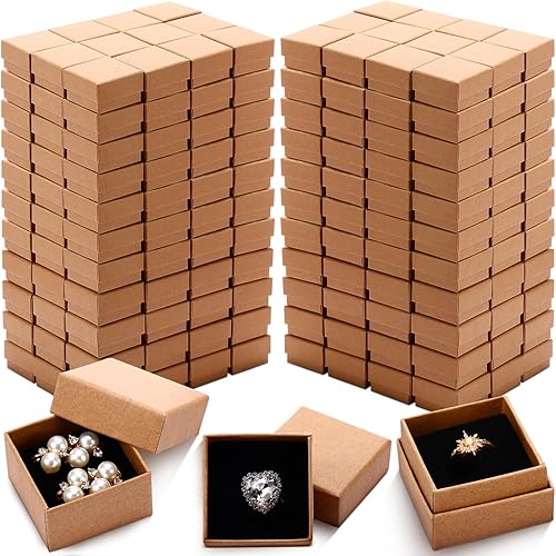 Nosiny 120 cajas pequeñas para anillos a granel de 2 x 2 x 1.2 pulgadas, caja de joyería cuadrada de cartón kraft con tapas, aretes, collar, caja de