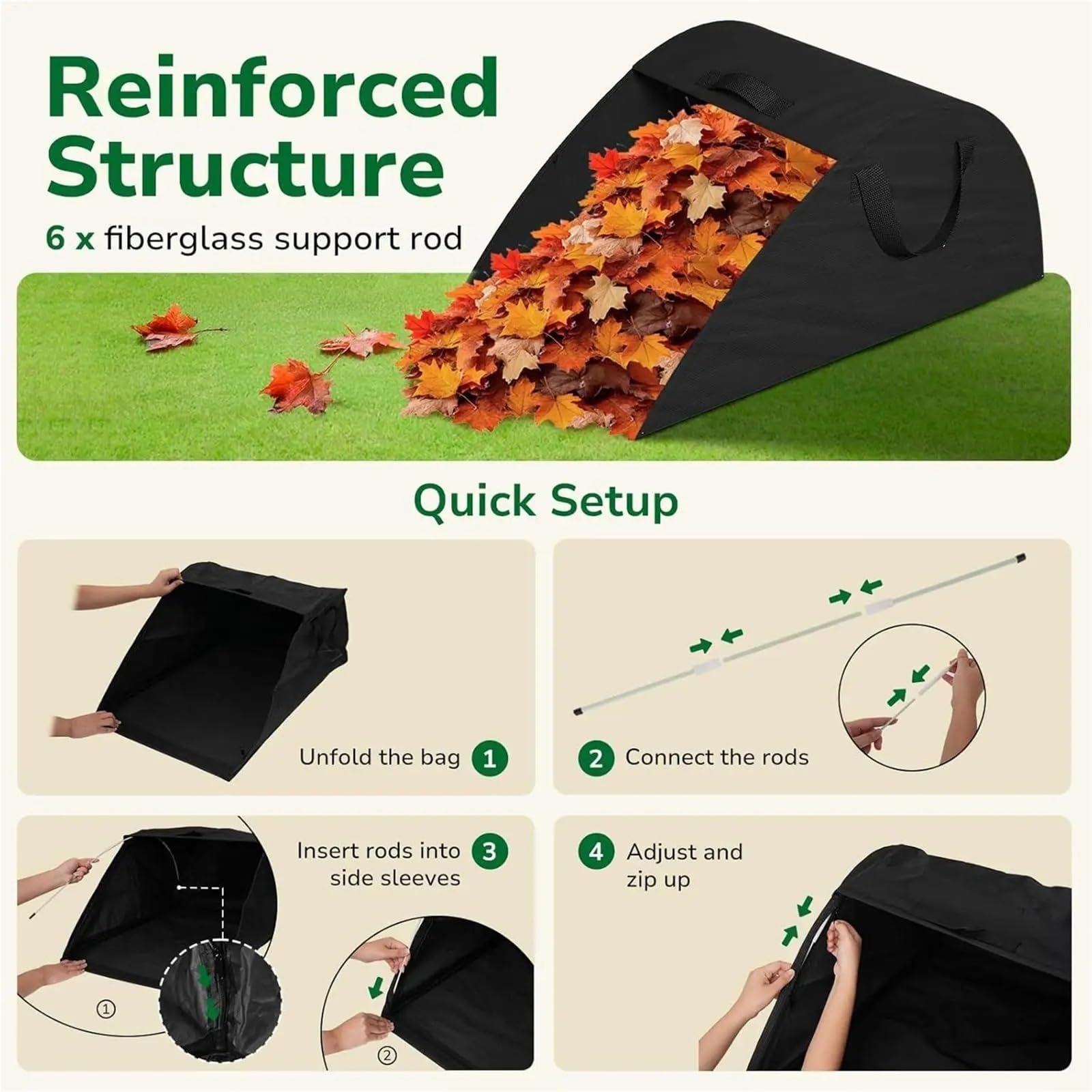 Bolsa para Residuos de Jardín Bolsas recolectoras de hojas reutilizables, grandes y resistentes