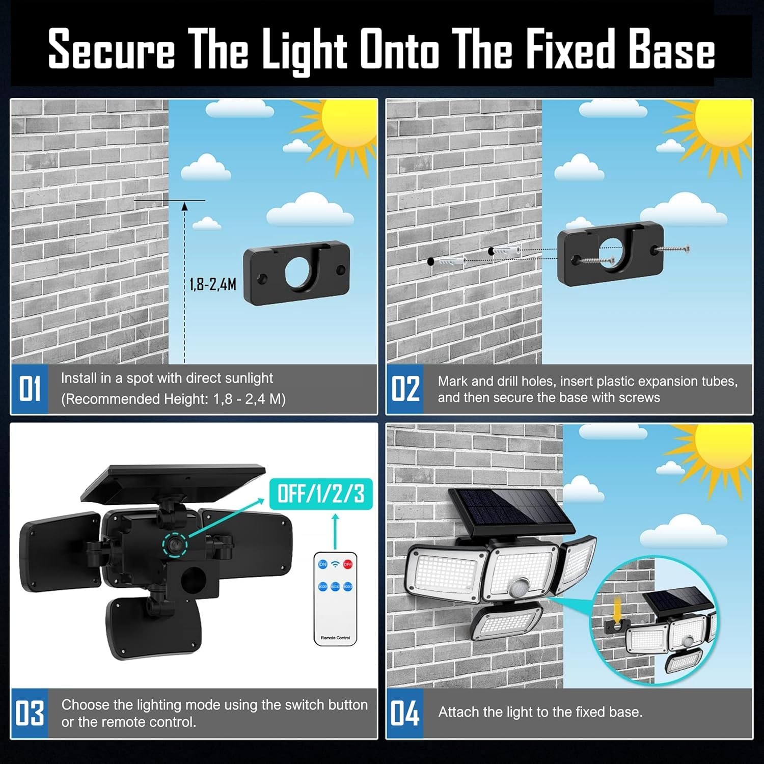 Lampe Solaire Avec Détecteur De Mouvement, Lampe Exterieur Solaire Detecteur De Mouvement, Lumiere Solaire Exterieur Detecteur De Mouvement, Eclairage Solaire Exterieur Avec Detecteur (Pack 3)