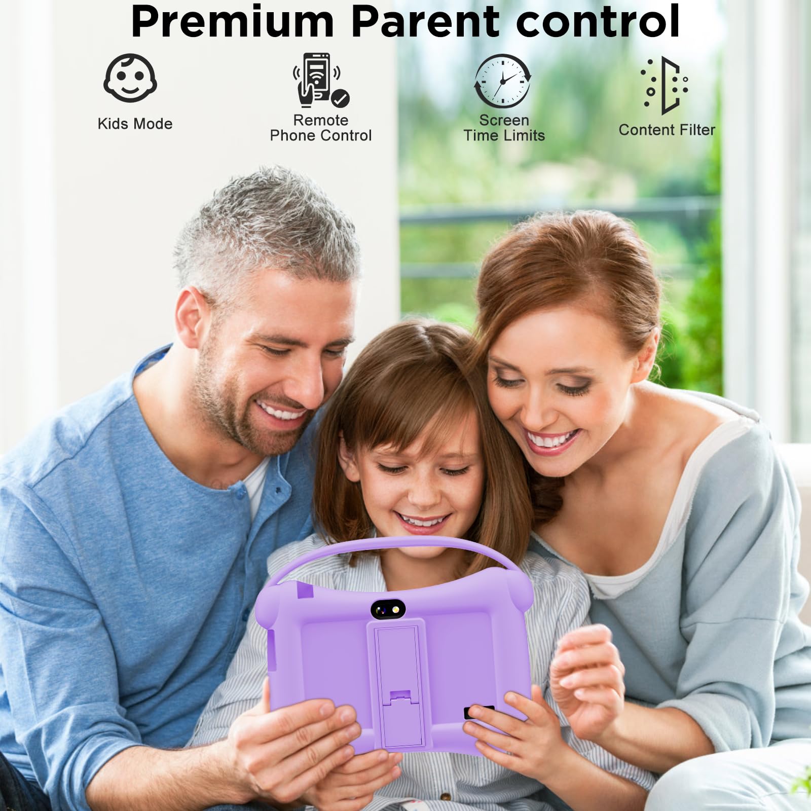 ascrecem Tablet para Niños 7 Pulgadas Android Tablet Infantil con WiFi Doble Cámara Bluetooth Control Parental 2GB RAM 32GB ROM Tableta Educativa 3 a 14 año (Morado)