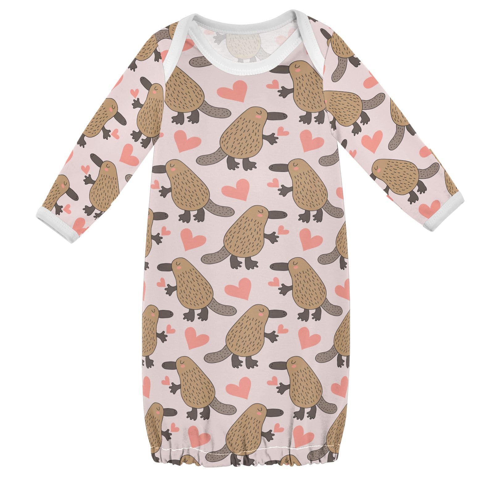 WIFIU Cute Cartoon Platypus Hearts Baby Girls Boys Sleeper Gown Cotton Nightgown Long Sleeve, Baby Nightdress Sleeping Clothes for Newborn 0-3 Months Multicolor