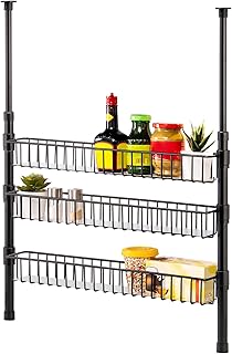bremermann Telescopic Spice Rack, Telescopic Rack with 3 Basket Shelves (Black)