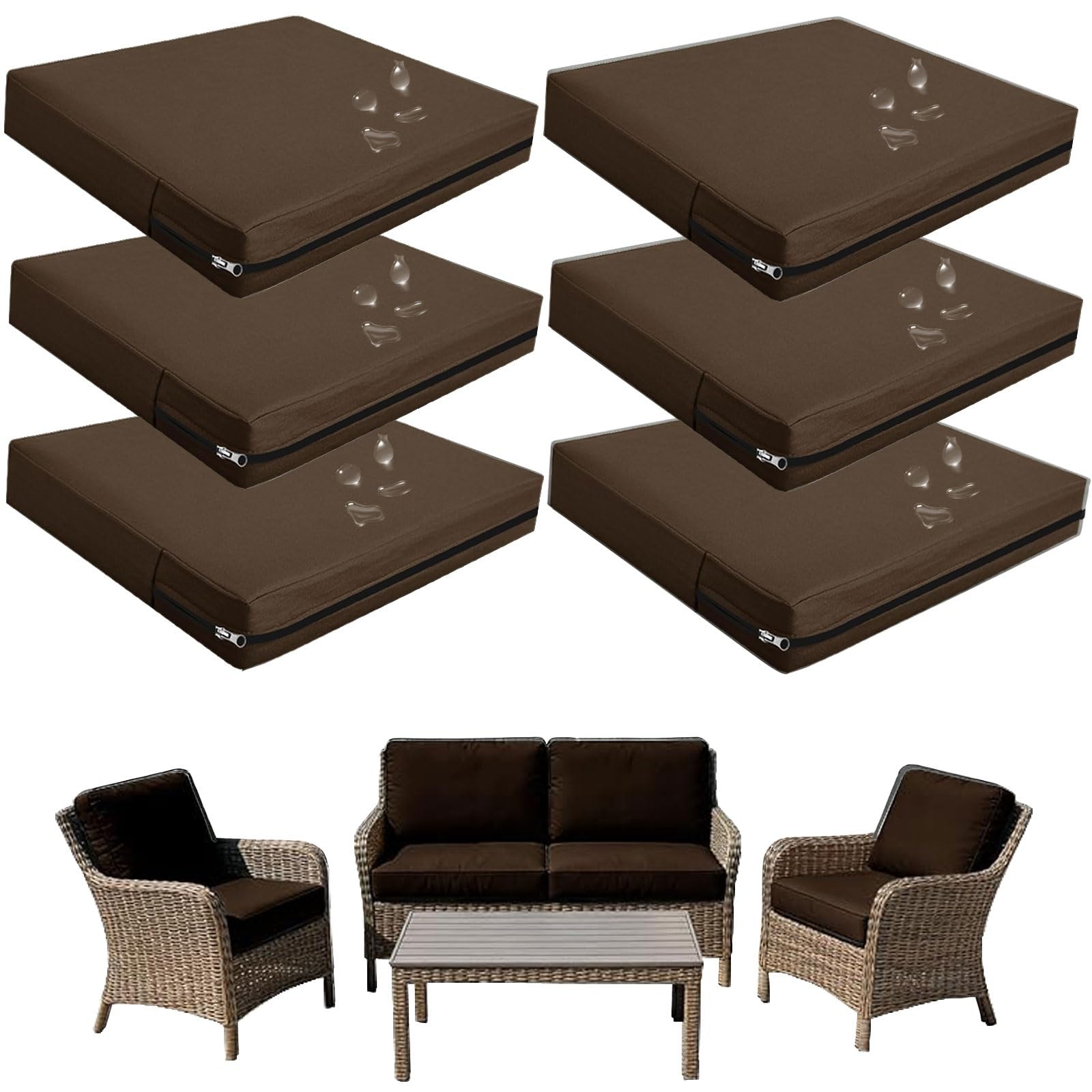 seokor Replacement Outdoor Cushion Covers Waterproof, 65x65 60x60 50x50cm set of 6/4/2/1 Garden Sofa Seat Cushion Slipcover With Zipper for Chairs, Patio and Rattan furniture(Color5,50x45x10cm(6pcs))