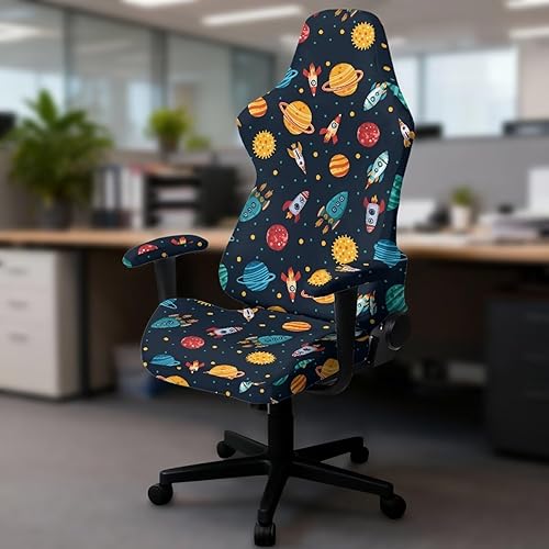 Miniatura 4 de Fundas para sillas de videojuegos de dibujos animados con diseño de planetas para adultos, sillas de videojuegos de cohetes de dibujos animados con