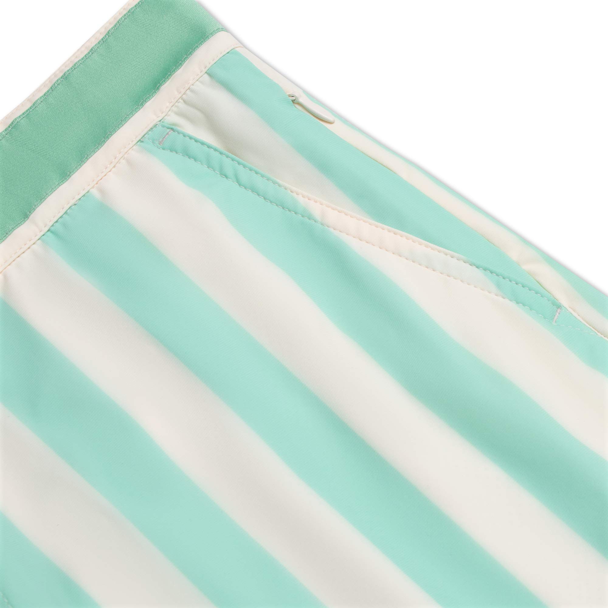 OKAICOS Men's Swim Trunks - Performance Stretch Board Short with Mesh Lining, Drawstring Swimwear Stripe Green, White