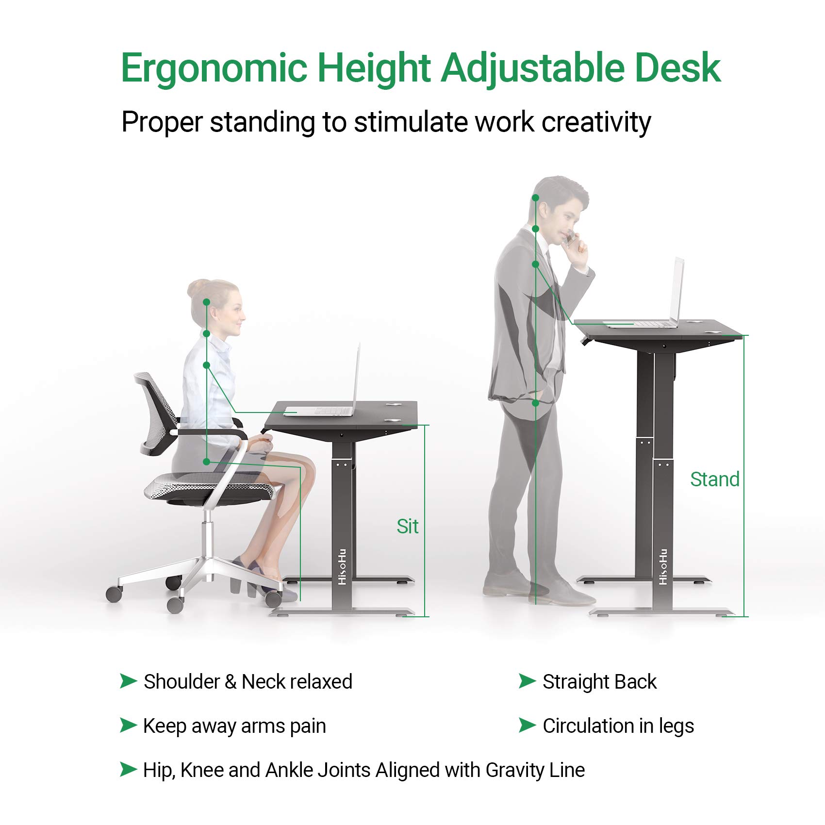 HisoHu Electric Height Adjustable Standing Computer Desk, Ergonomic Sit