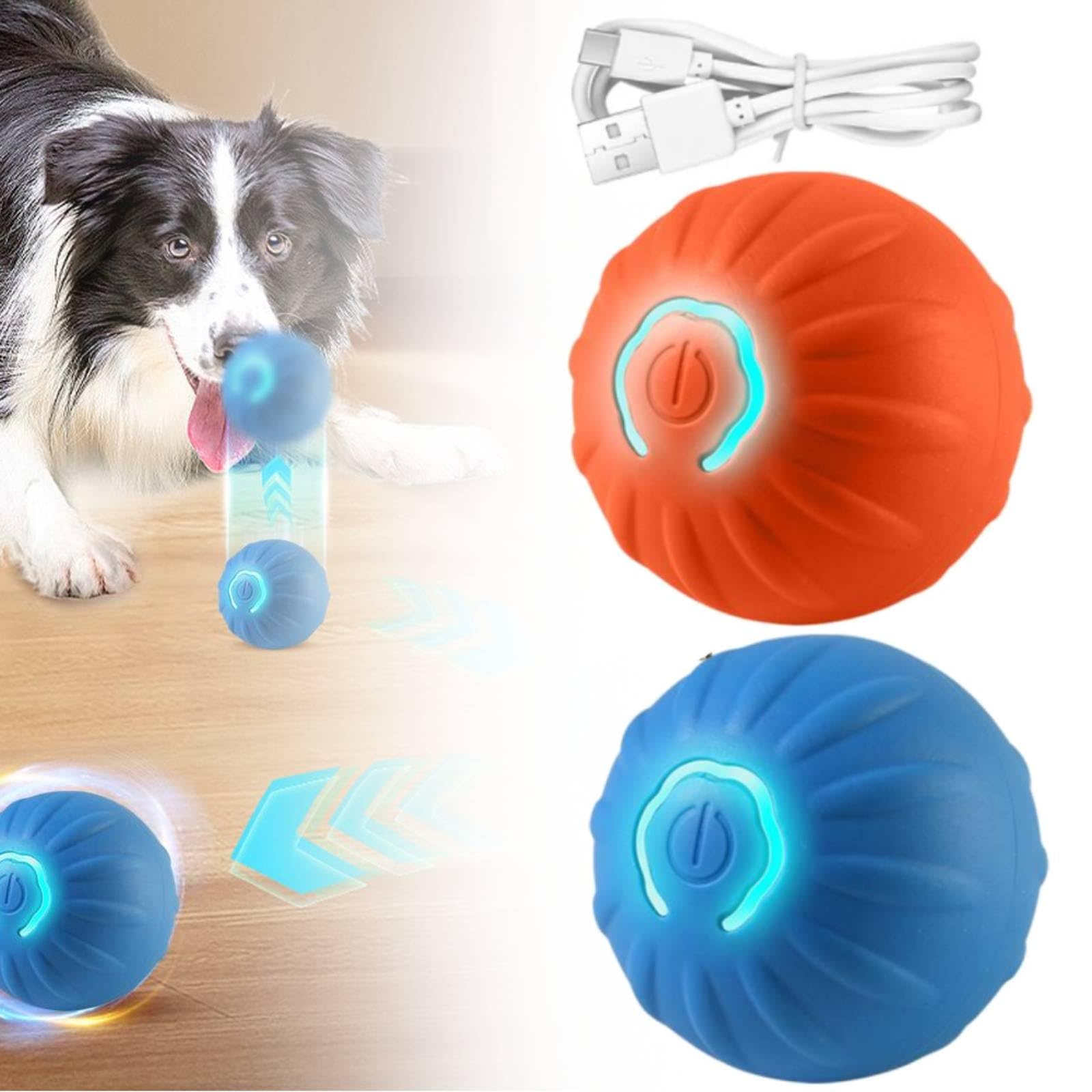 2Pcs Vibrating LED Interactive Ball for Dogs - Automatic Moving and Shaking USB Rechargeable Toy With Light for Small and Large Dogs (2-mix)