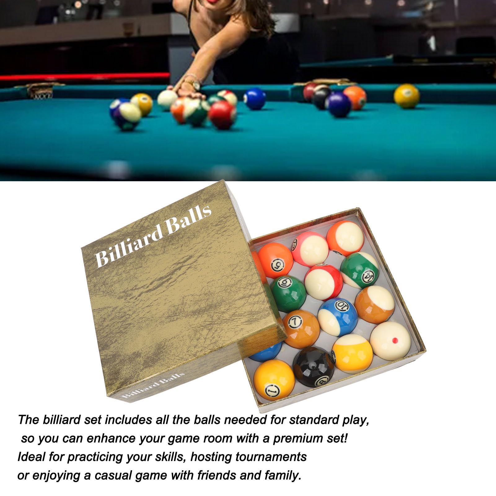 Palline da Biliardo, 16 Pezzi Palle da Biliardo in Resina 5,72cm / 2,25 Pollici Pool Billiards per Giochi di Feste in Casa