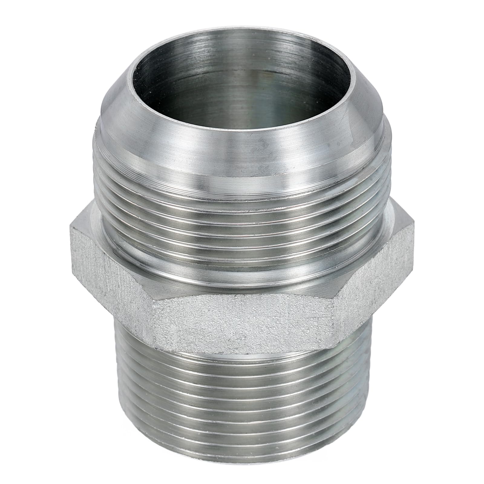 Adaptador de manguera hidráulica antifugas con rosca macho JIC 37 y NPT en acero al carbono