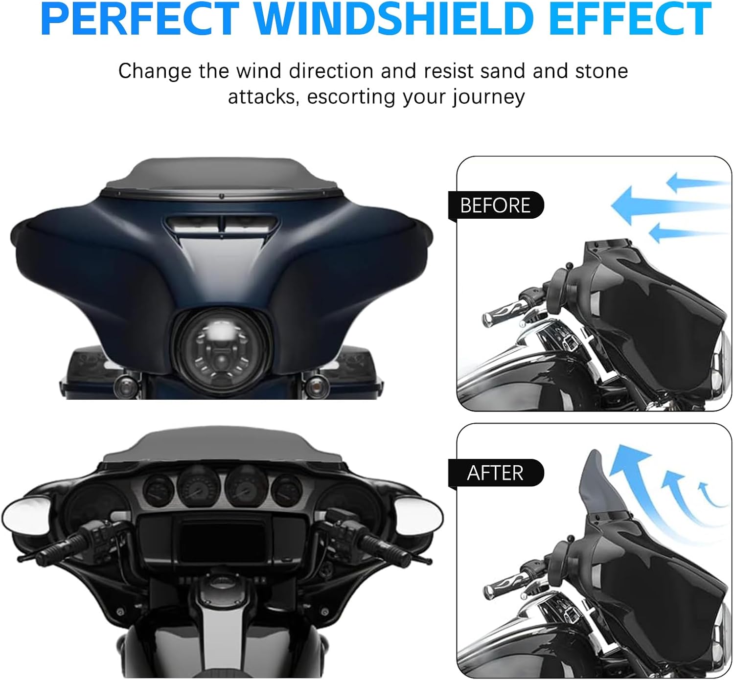 DREAMIZER Wave Windshield Windscreen,Specific Fit Motorcycle Windshield, PC Wind Deflector Compatible with Harley Touring Electra Street Tri Glide 1996 - 2013 (Smoke Black 8inch)